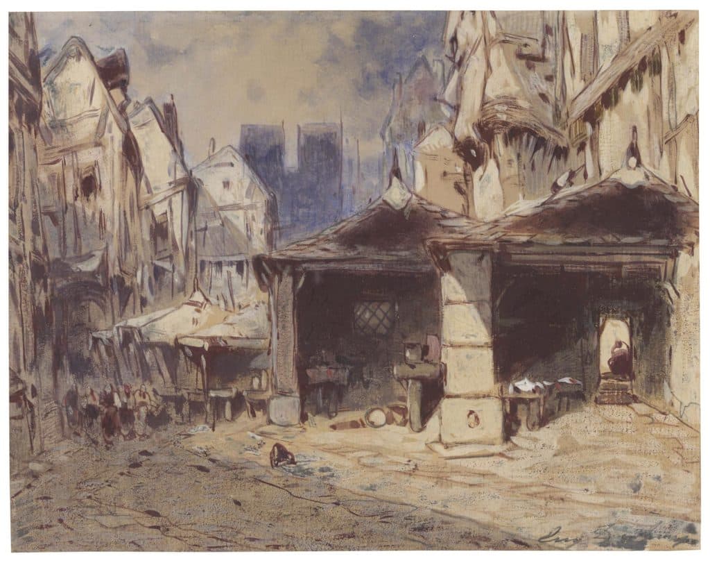 Deshayes – Vue de ville avec cathédrale (Rouen ?)