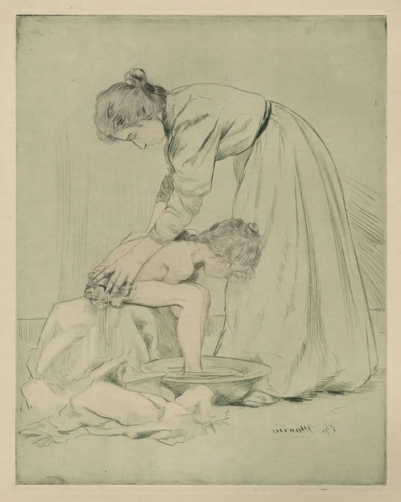 Maurin – La toilette de l’enfant, assis, les pieds dans la cuvette
