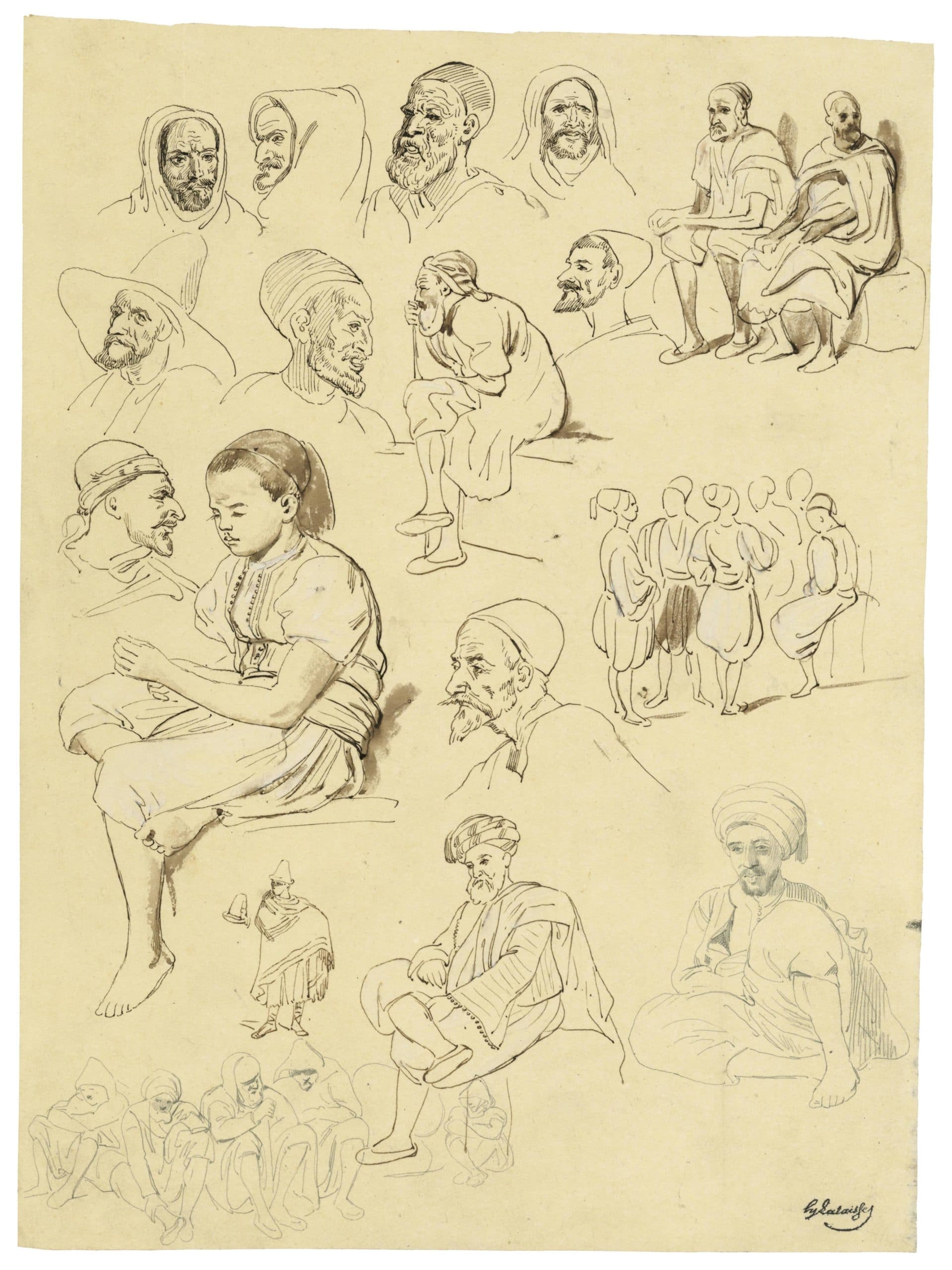 Studies: young boy and many sketches of men