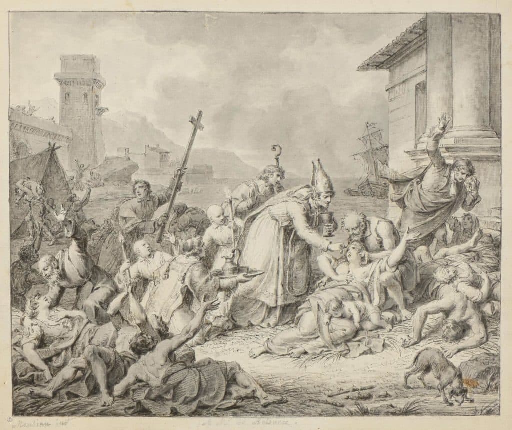 Monsiau – Monseigneur Belzunce soignant les malades de la peste à Marseille