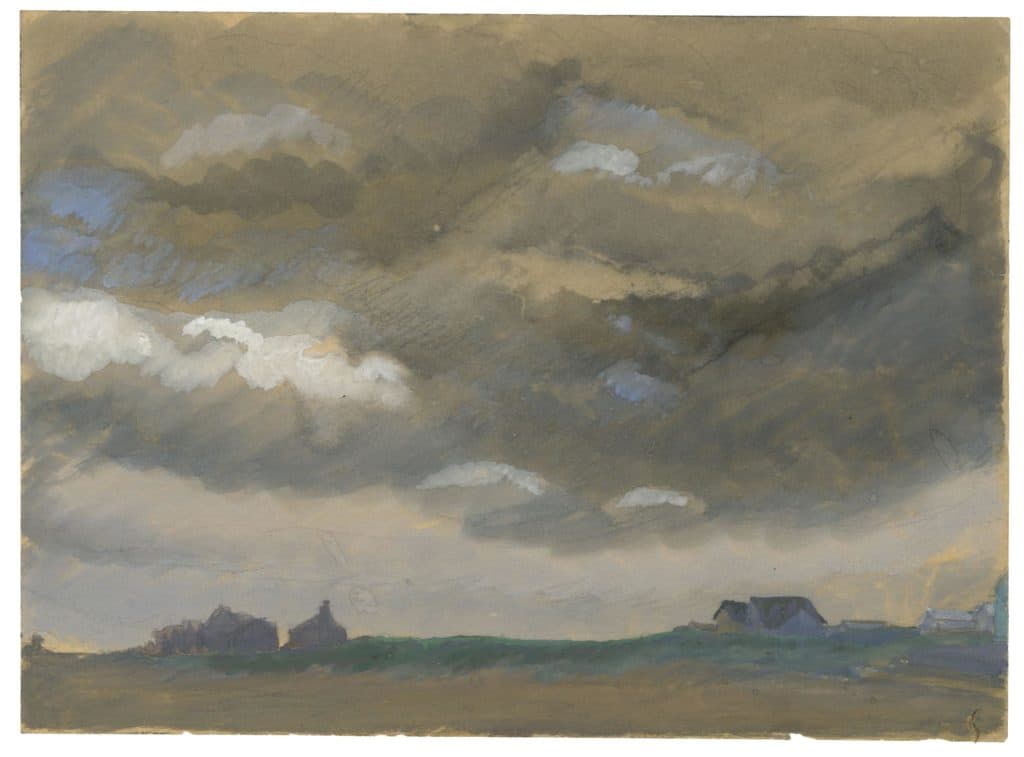 Lepape – Maisons à l’horizon, sous un ciel orageux