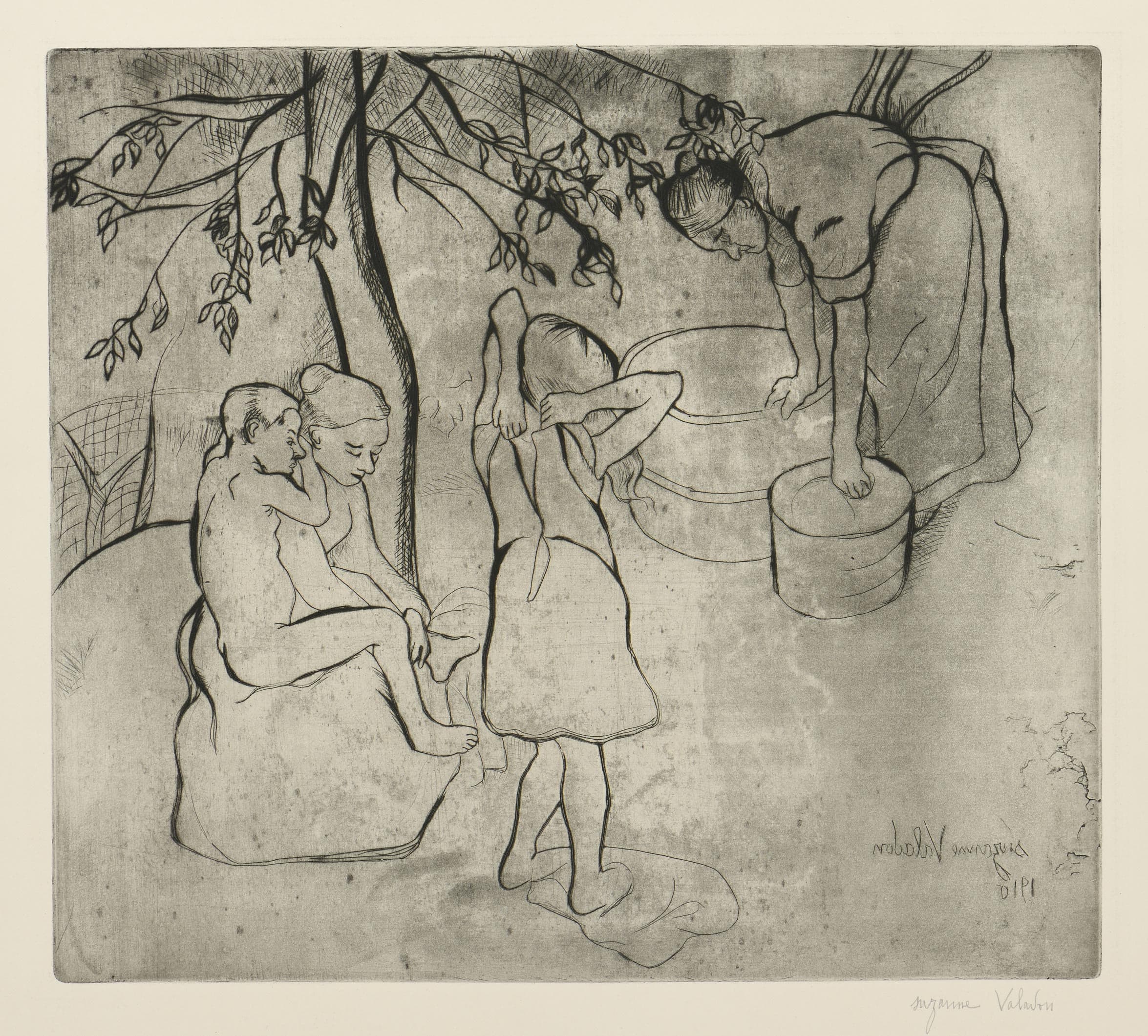 Toilette des enfants dans le jardin