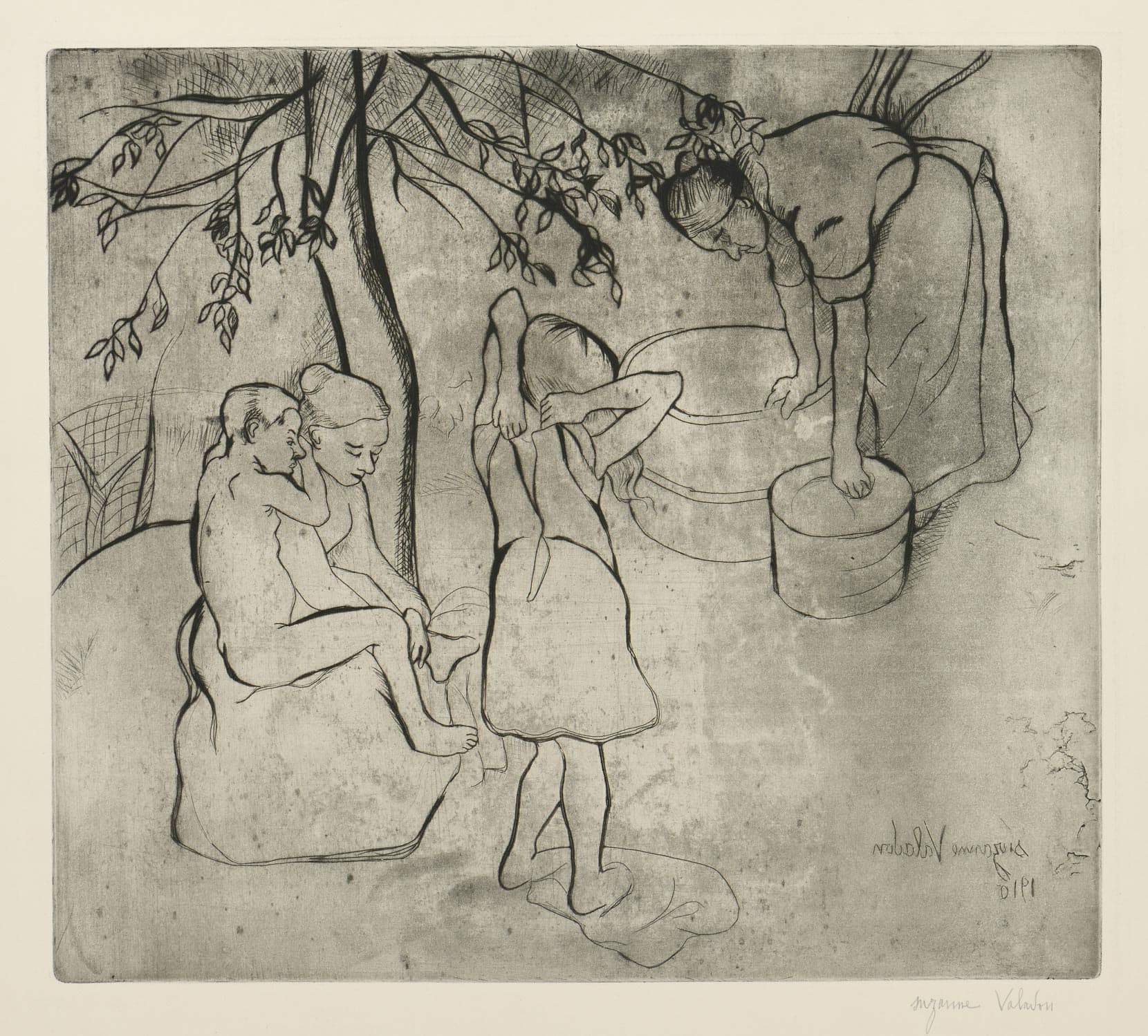 Toilette des enfants dans le jardin