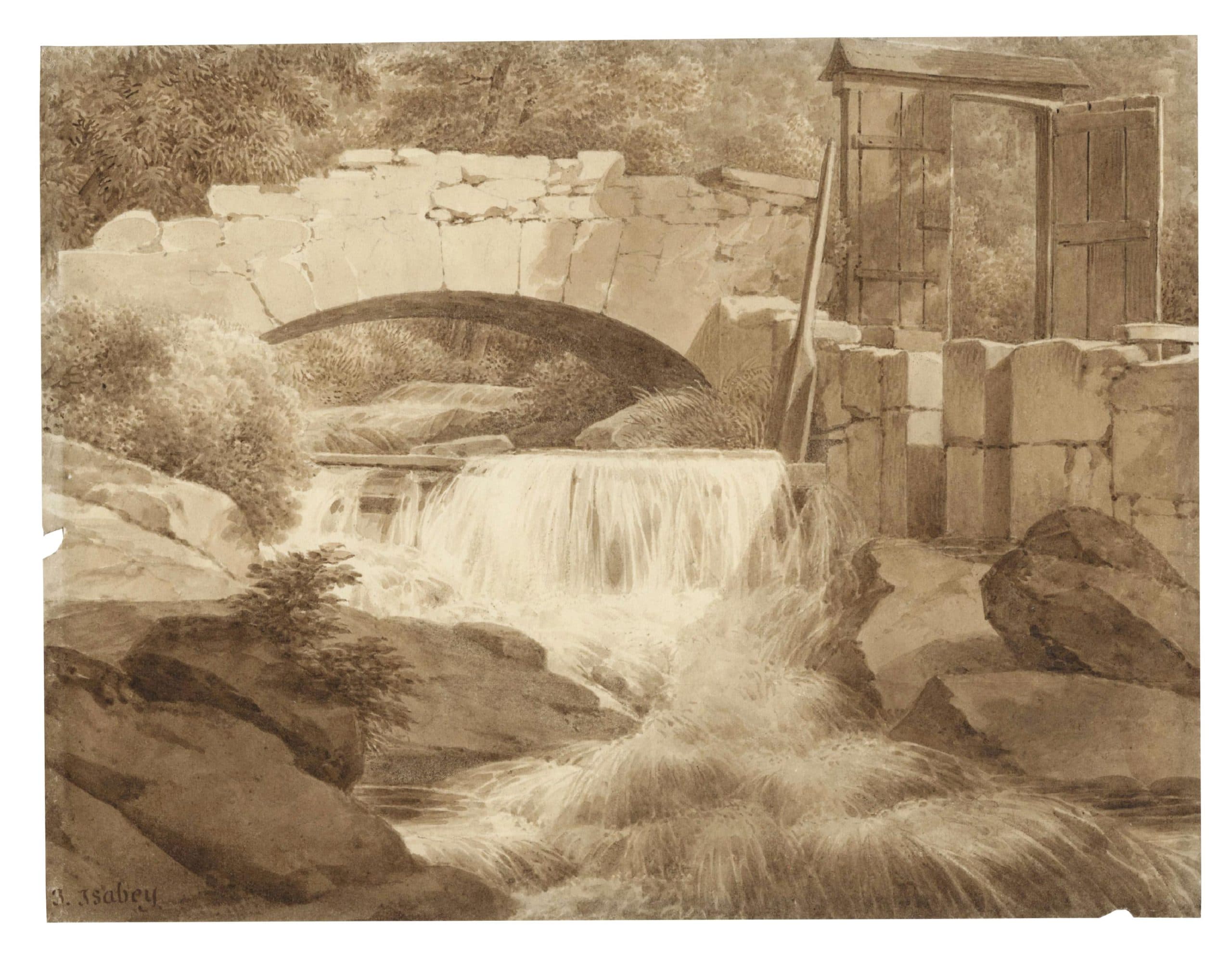 Pont à l’abandon et rivière en crue