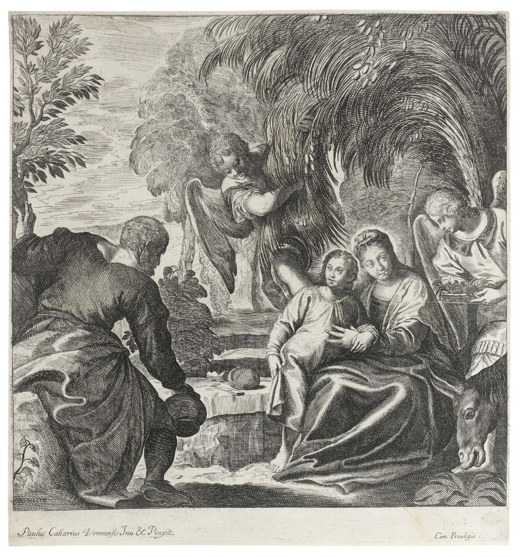 La Sainte Famille servie par des anges