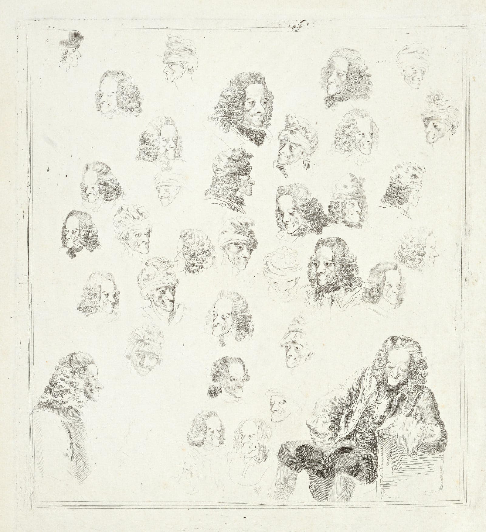 Thirty-seven heads of Voltaire