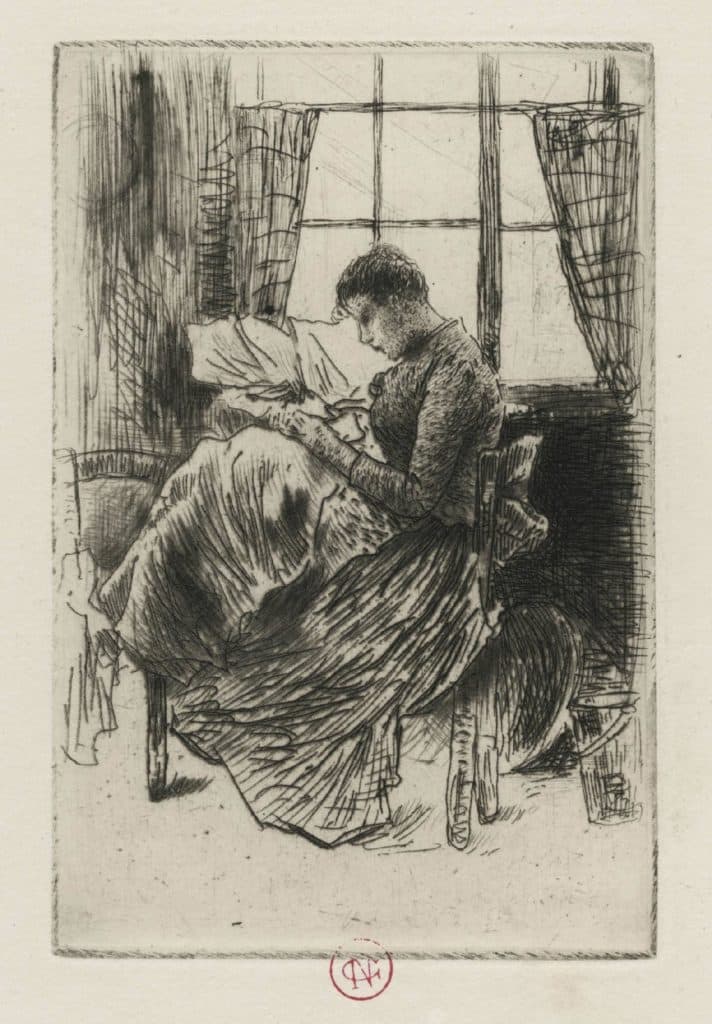 Goeneutte – Nathalie Goeneutte cousant (jeune soeur de l’artiste)