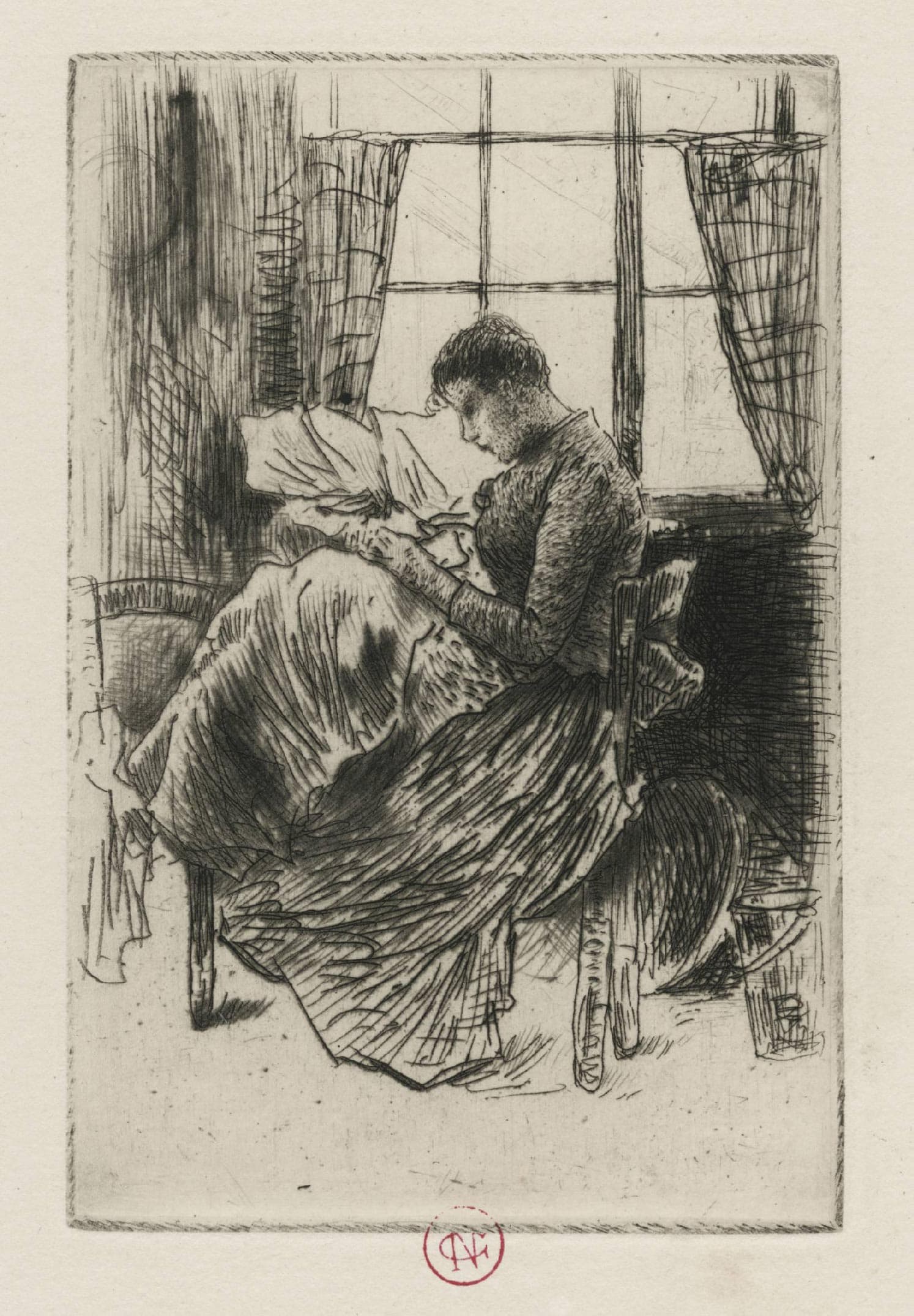 Nathalie Goeneutte sewing (younger sister of the artist)