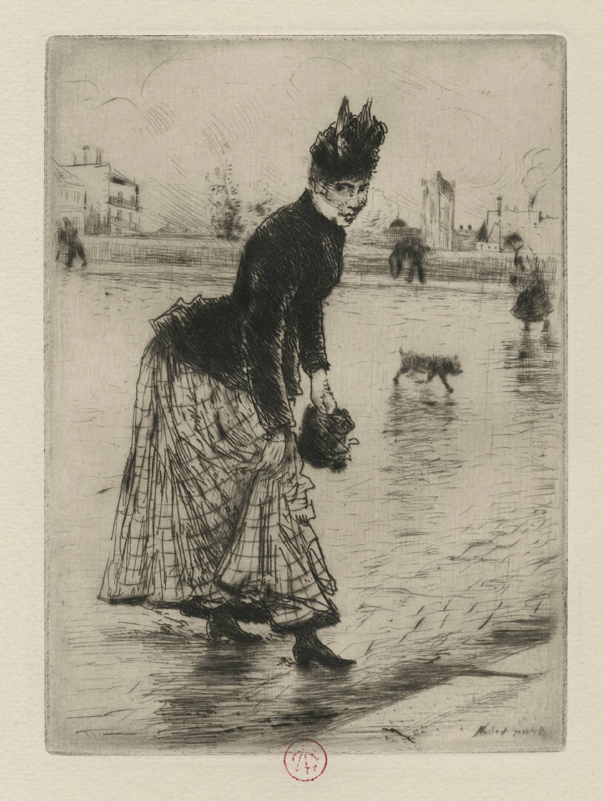 Traversant le pont (Le pont de la Tournelle)