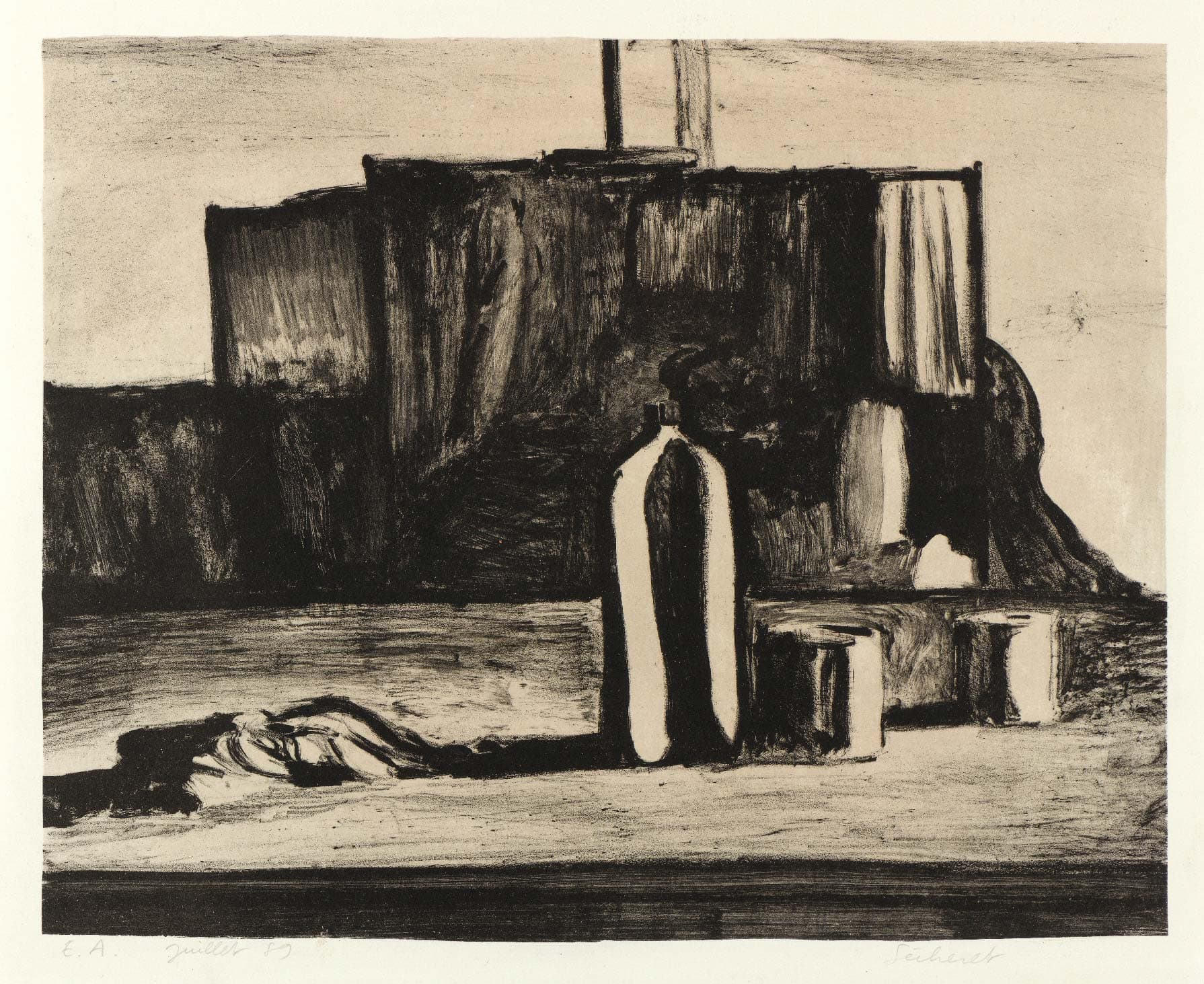 Still life in front of an easel