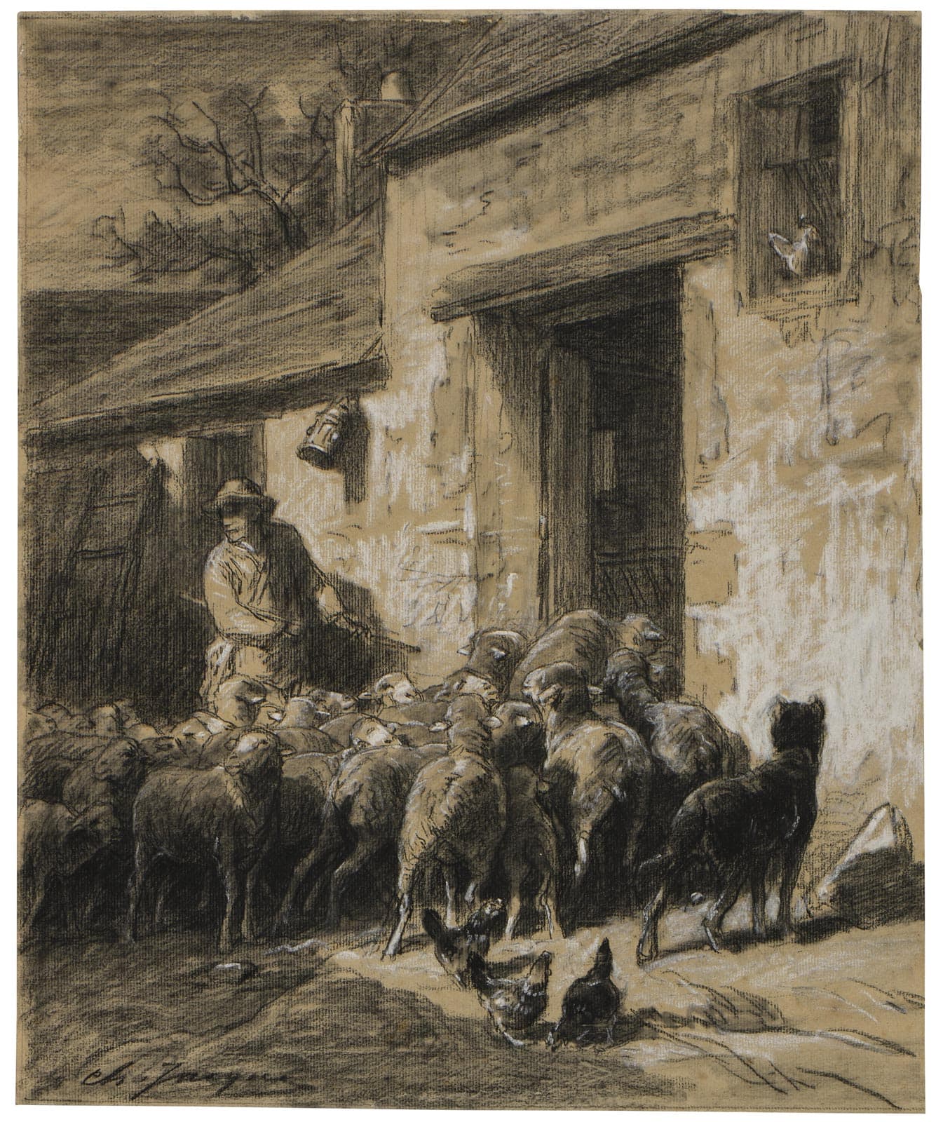 Berger faisant rentrer ses moutons