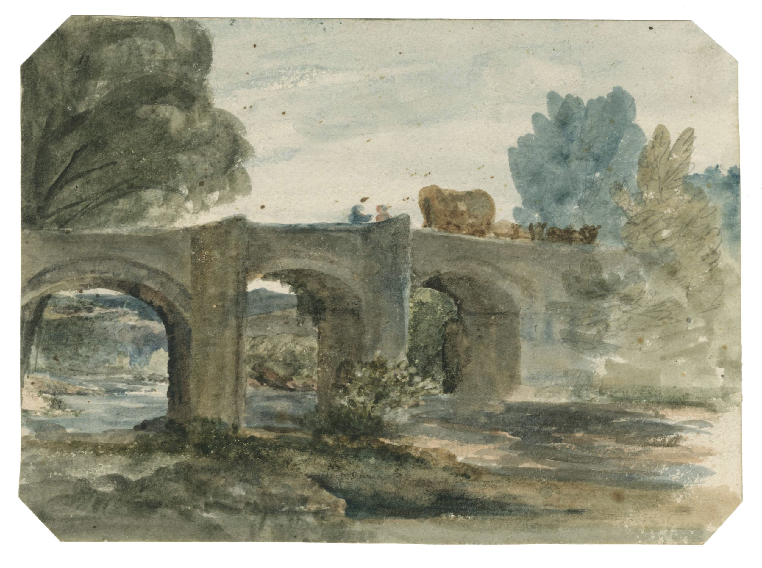 Chariot tiré par des chevaux sur un pont