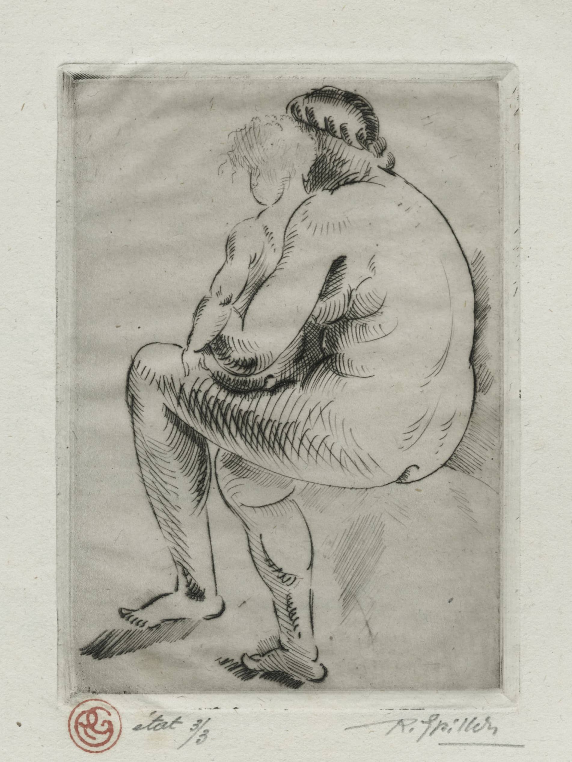 Femme nue assise et tenant un enfant sur ses genoux