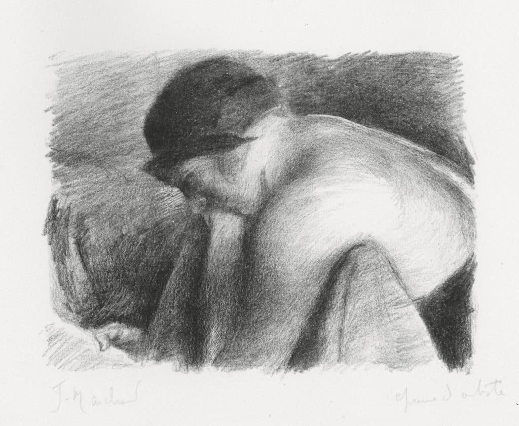 Marchand – Jeune femme en bustier appuyée