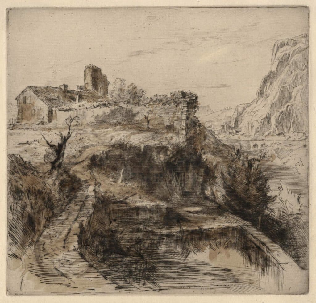 Moreau (Pierre-Louis) – Maison en ruines sur une colline