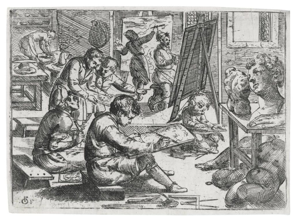 Fialetti – L’intérieur d’une salle, où plusieurs jeunes gens s’appliquent au dessin