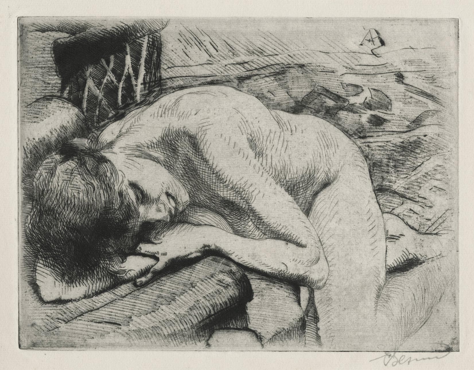 The model sleeping on the ground