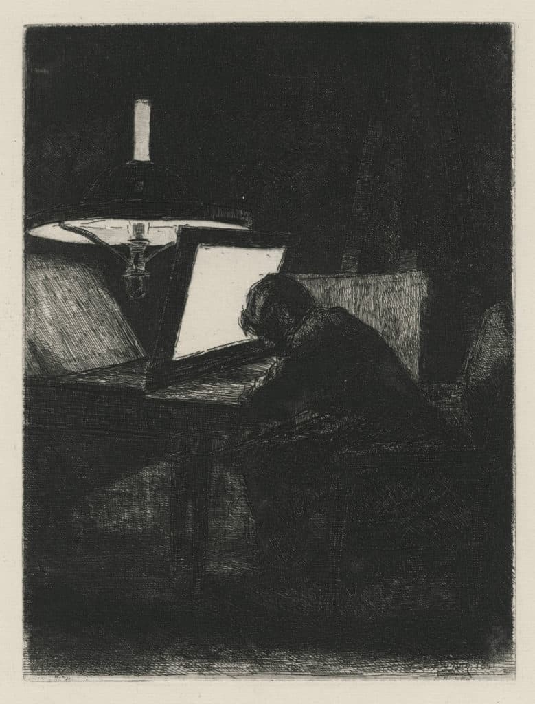 Bonvin – Le graveur, effet de lampe