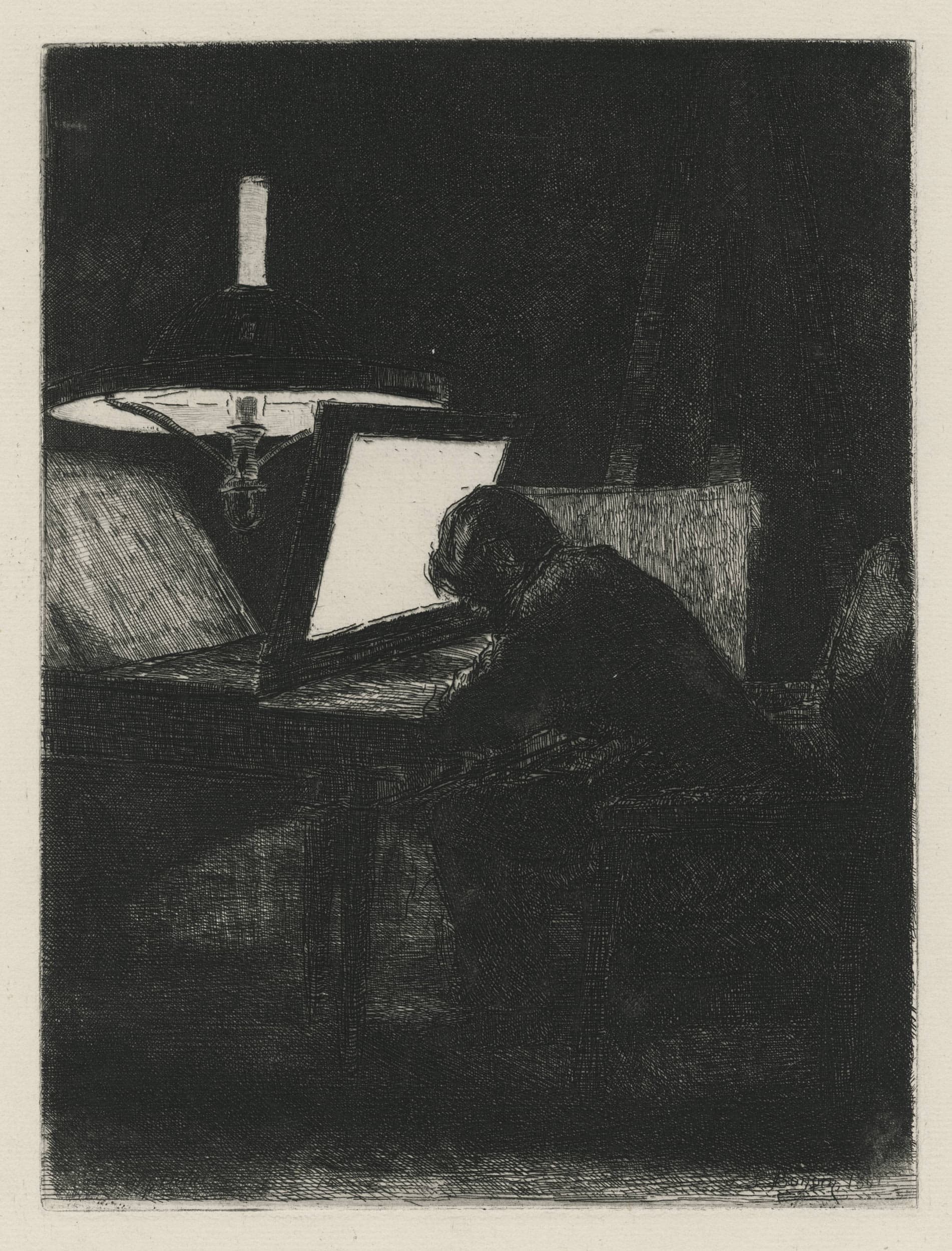 Le graveur, effet de lampe