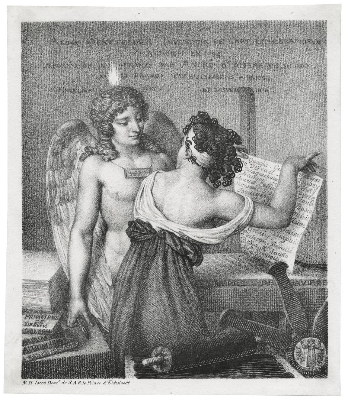 The Genius of the drawing encouraging the art of Lithography