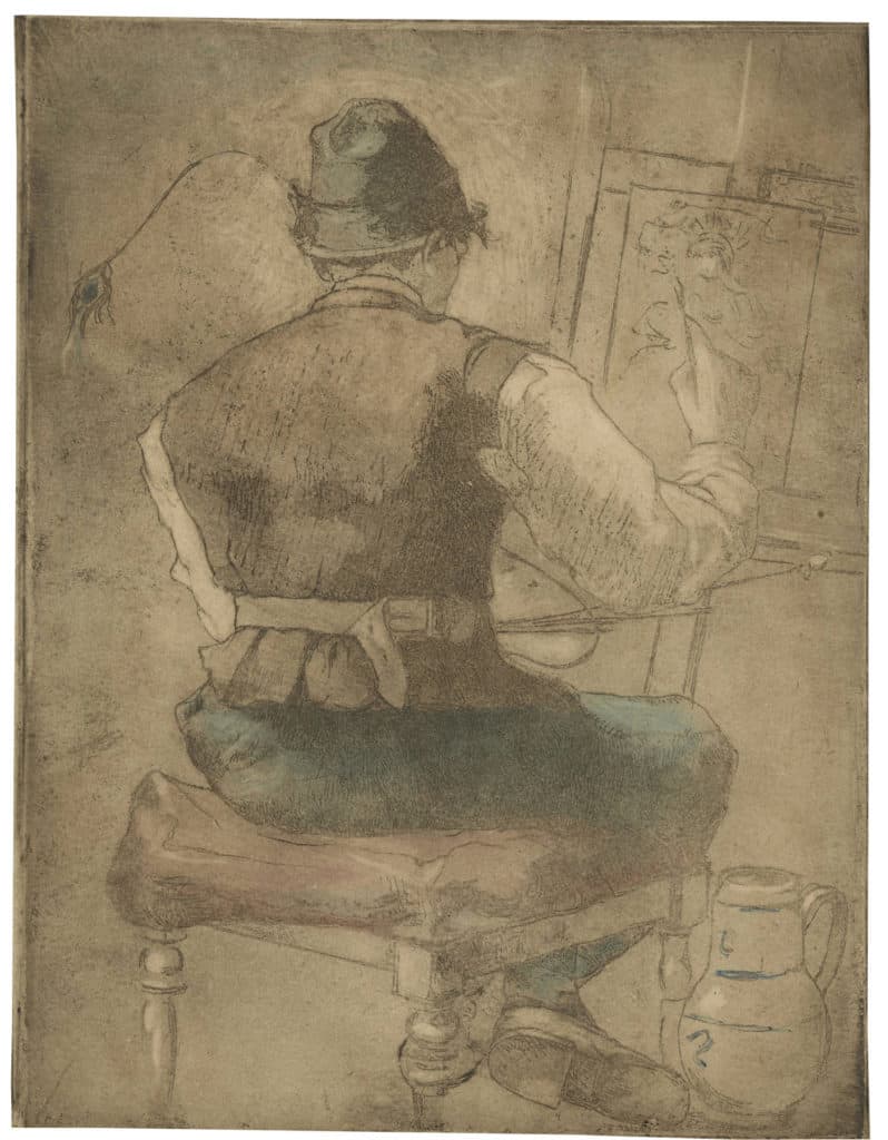 Bisschops – Le peintre au travail, assis devant son chevalet