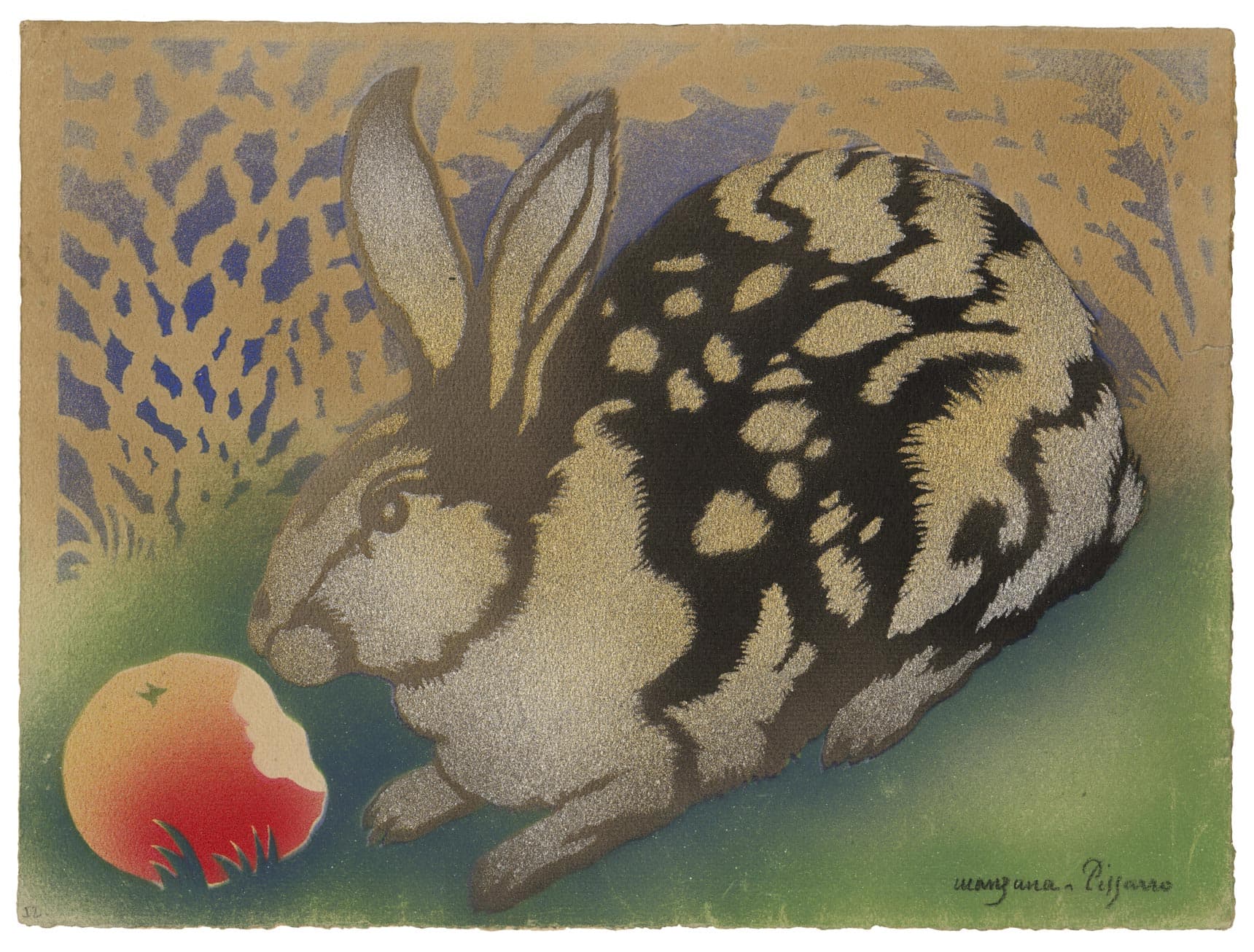 Un lapin croquant une pomme