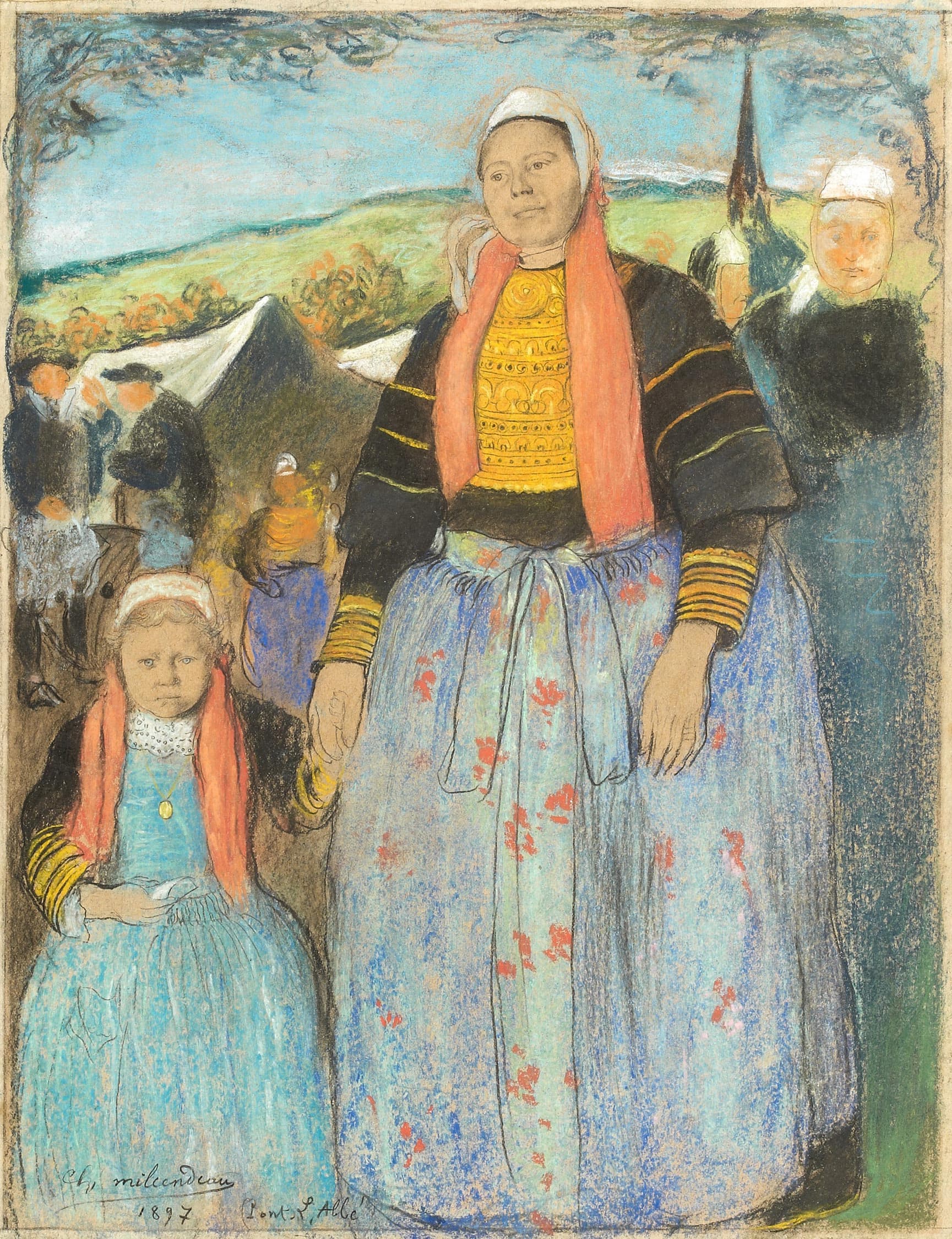 Femme et enfant en habit traditionnel breton, à Pont L’Abbé