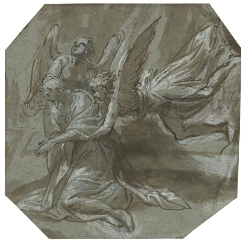 Bertoja – Le Christ au jardin de Gethsémani, soutenu par deux anges