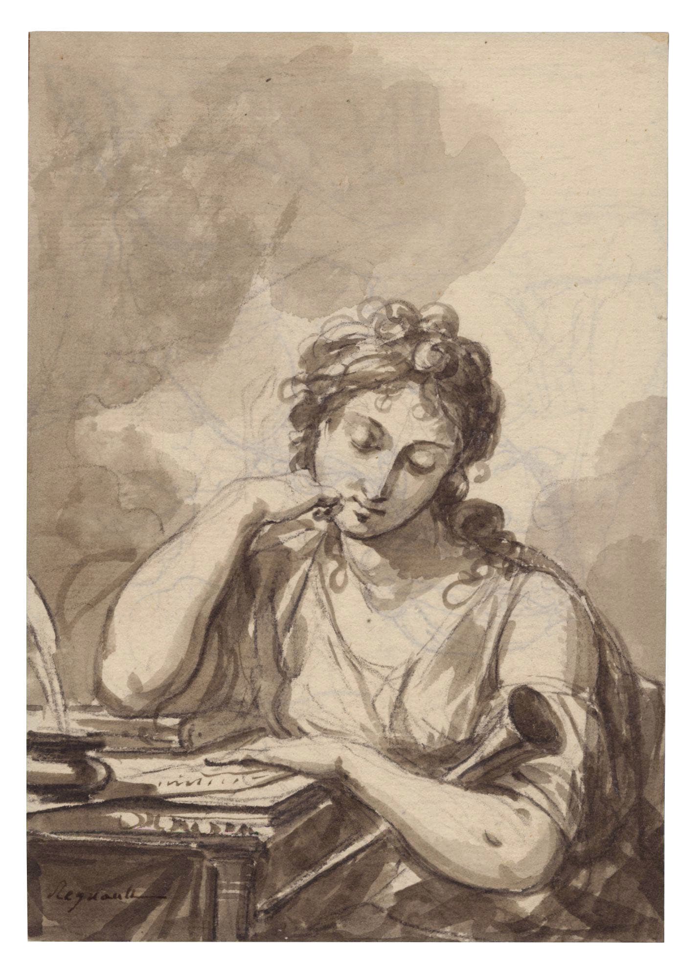 Young woman leaning on her work table