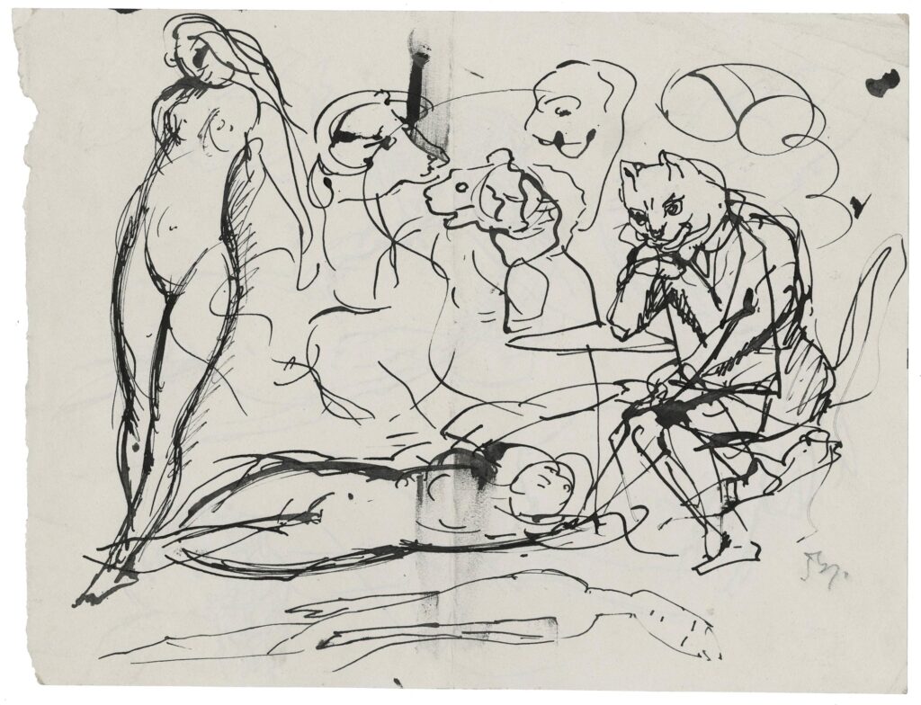 Balthus – Feuille d’études, dont une pour Le Chat de la Méditerranée