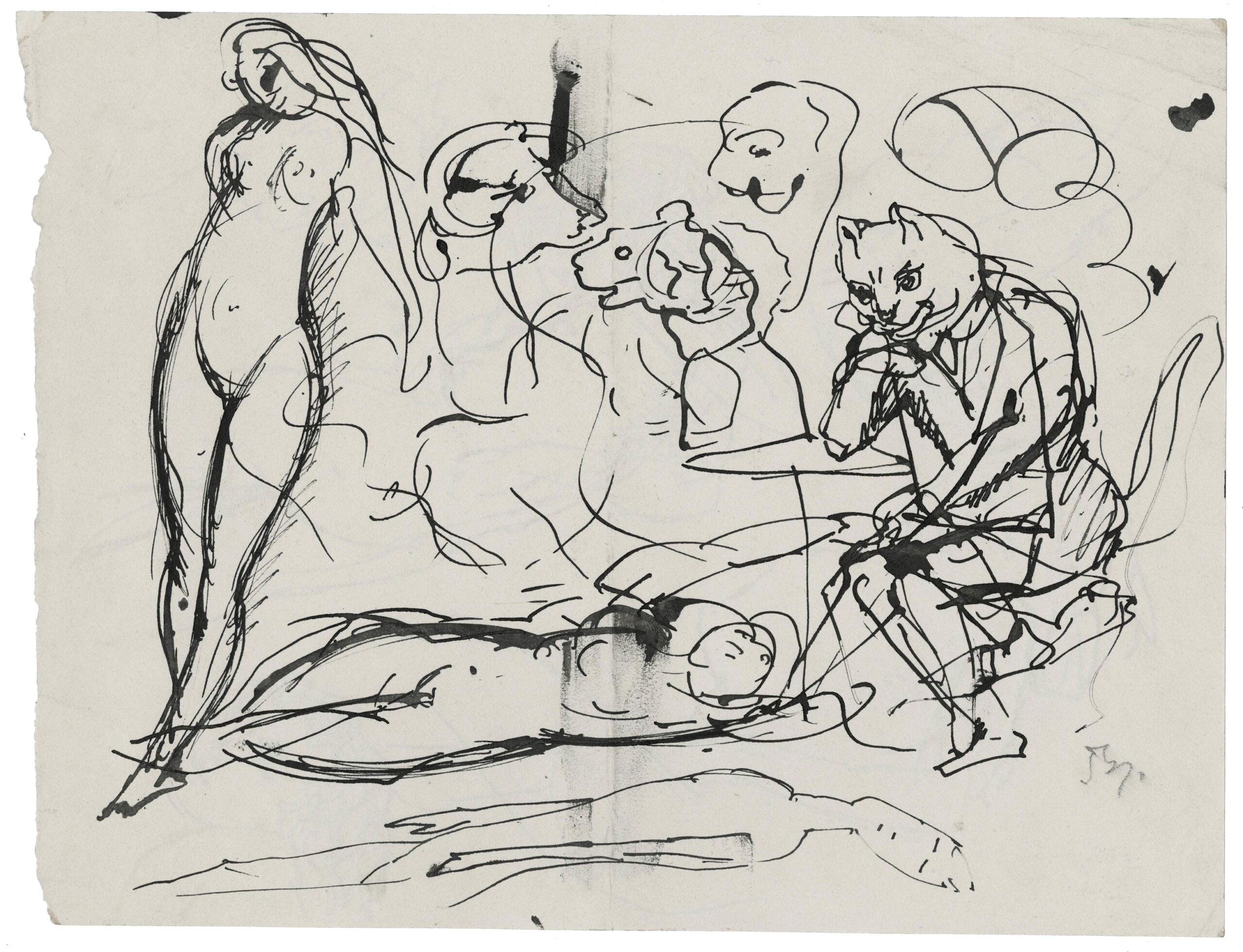 Feuille d'études, dont une pour Le Chat de la Méditerranée