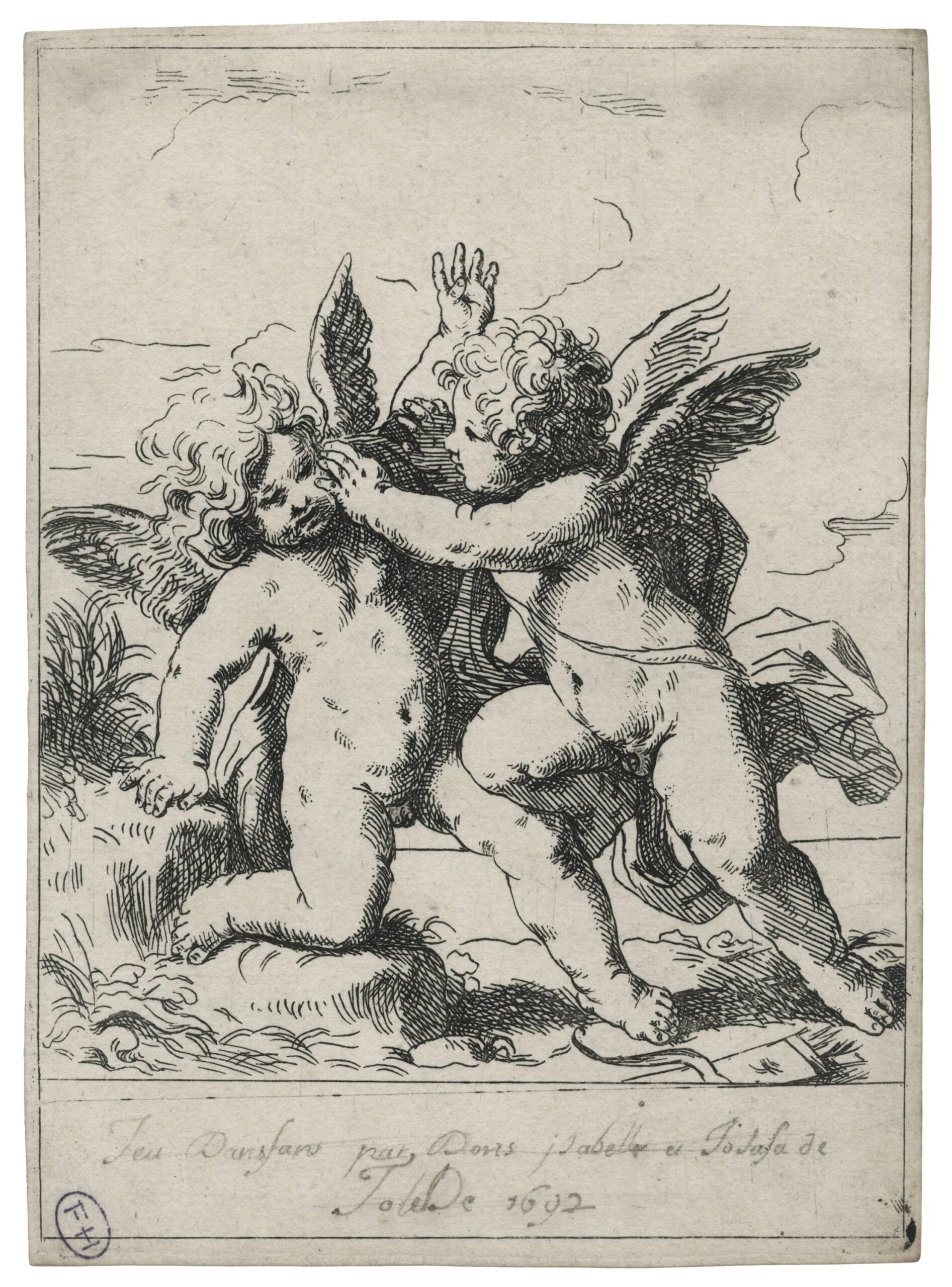 Deux amours luttant ensemble (probablement Eros et Anteros)