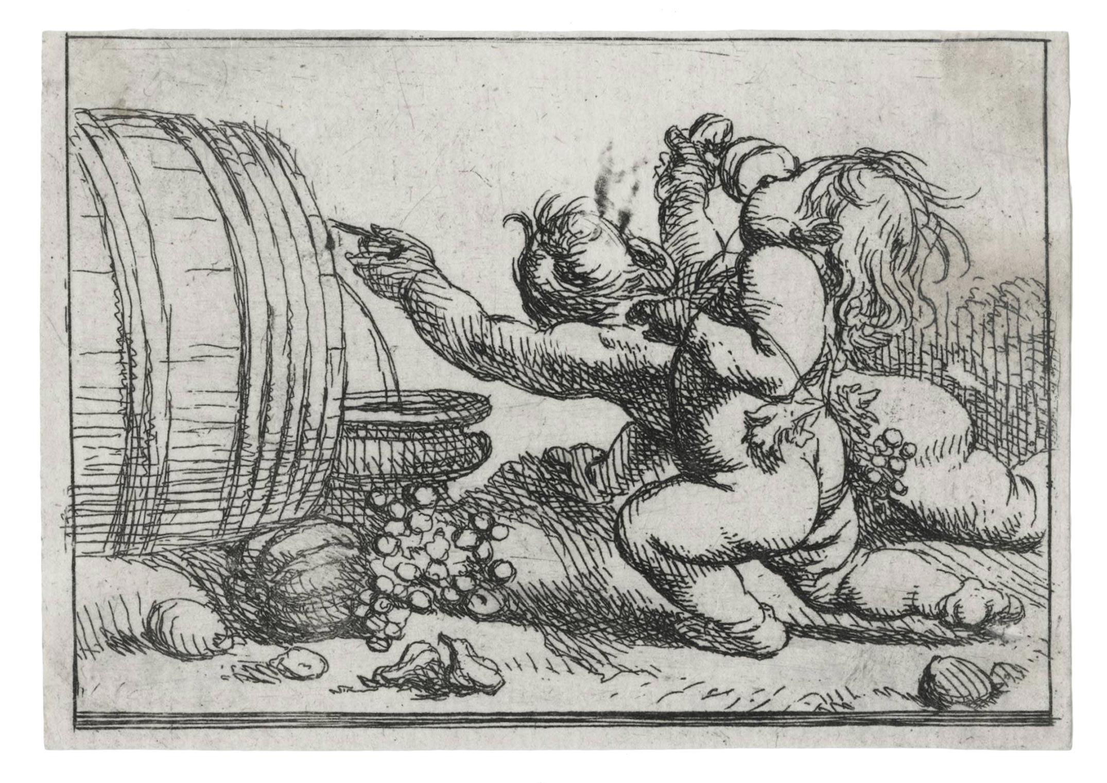 Two children near a barrel