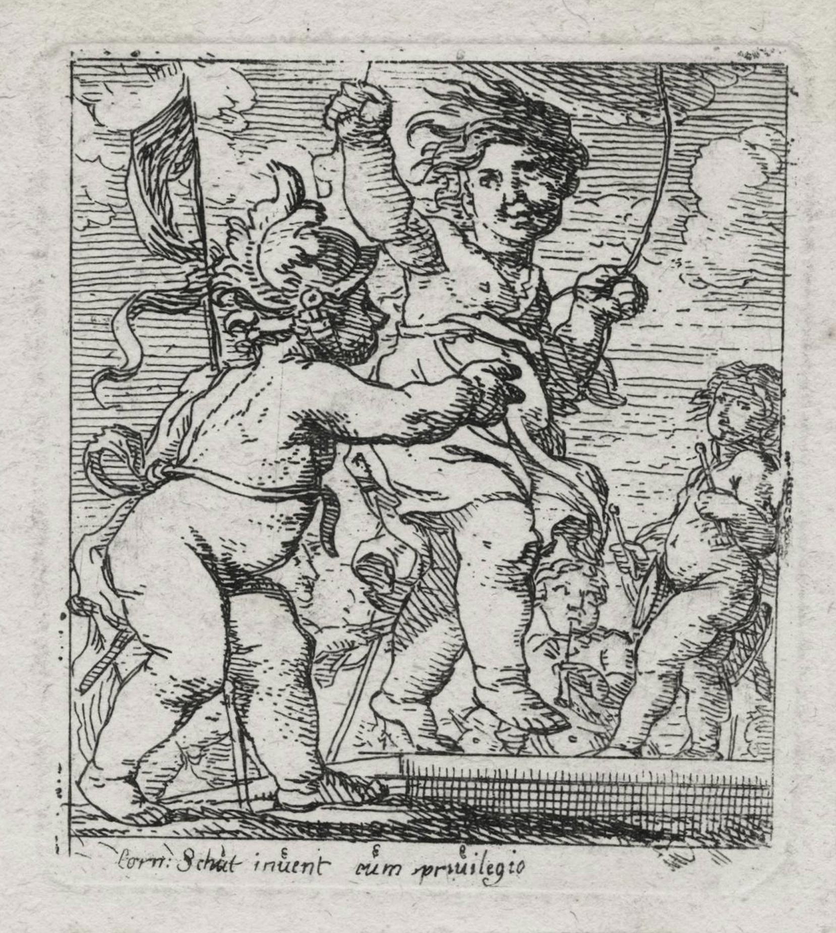 Quatre enfants, dont un portant un casque militaire