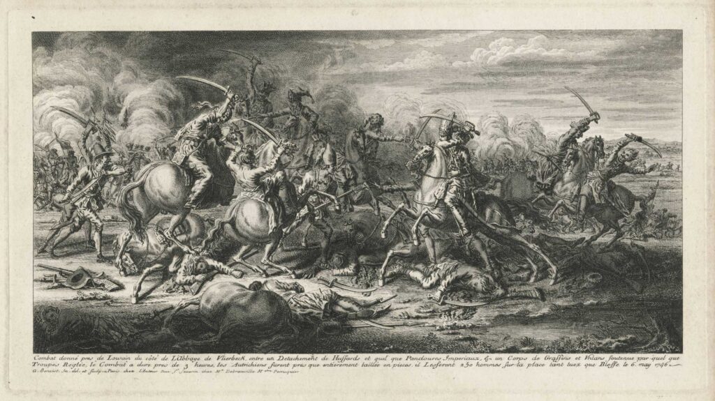 Benoist – Combat donné près de Louvain du côté de l’abbaye de Vlierbeck … le 6 may 1746