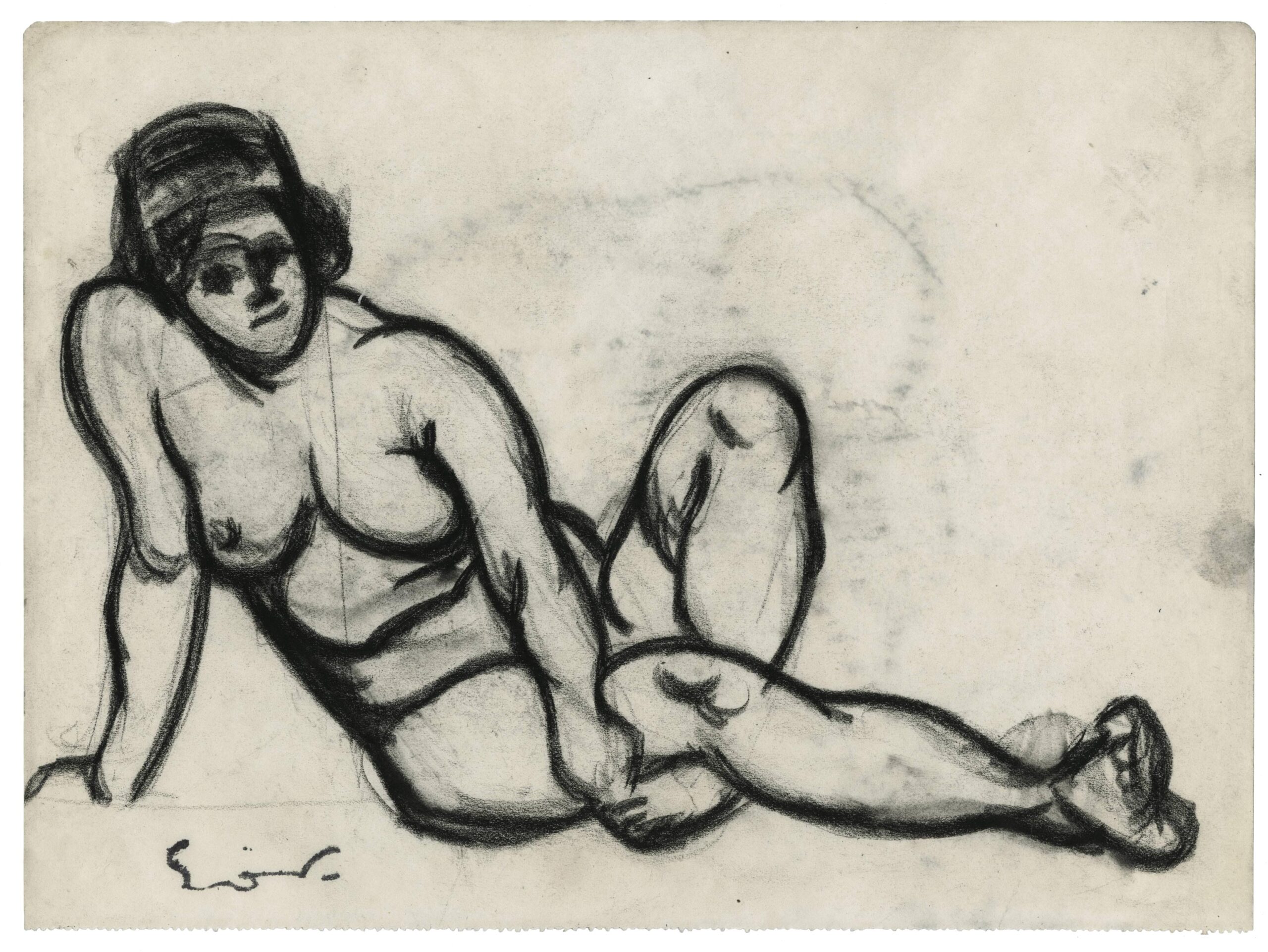 Female nude sitting, with her knee bent