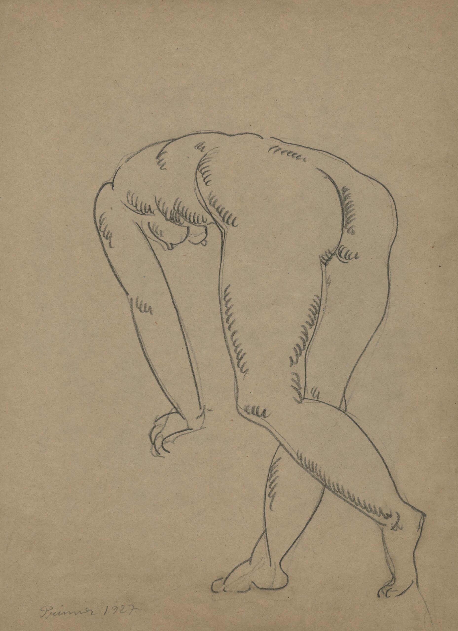 Académie. Femme de dos, penchée