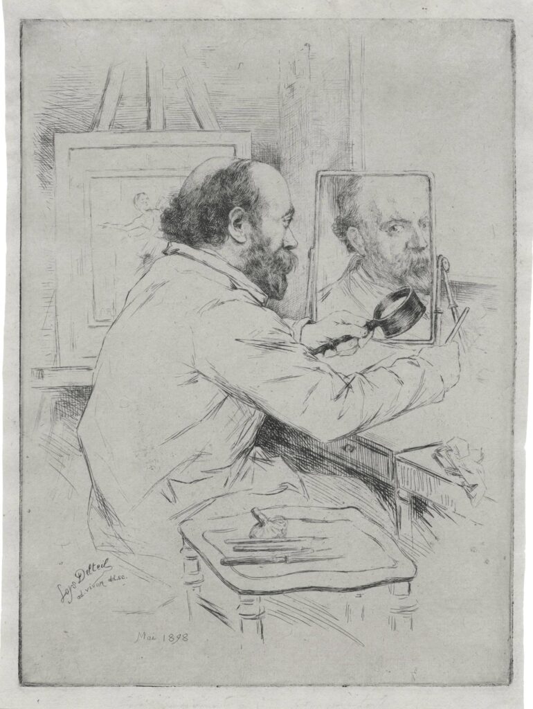 Delteil – Paul Renouard ad vivum… faisant son portrait dans la glace