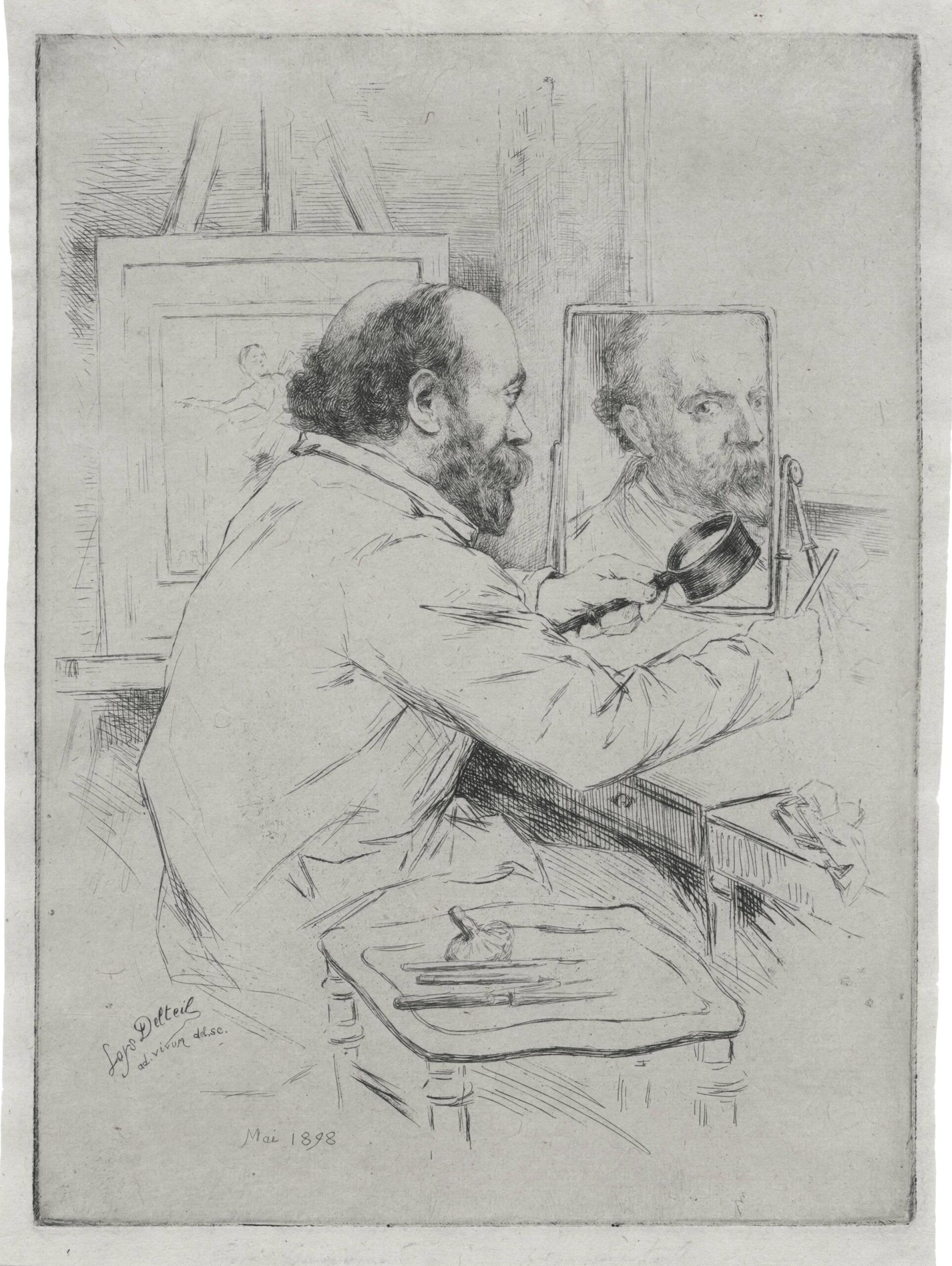 Paul Renouard ad vivum... making his portrait in the mirror