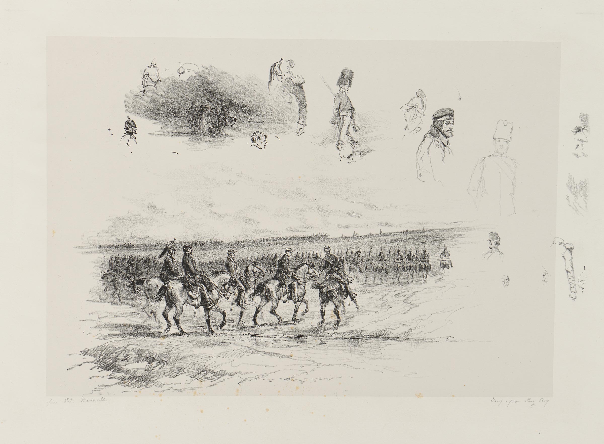 Battlefield and sketches of soldiers in the margin