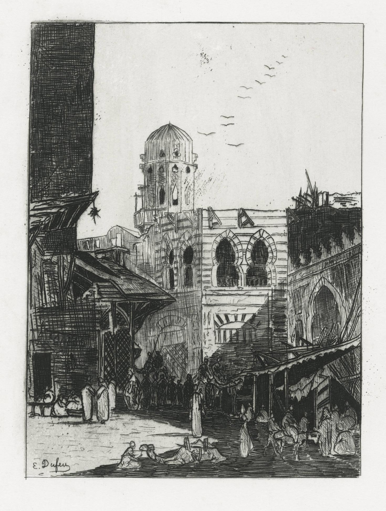 Cairo, lively street with a mosque