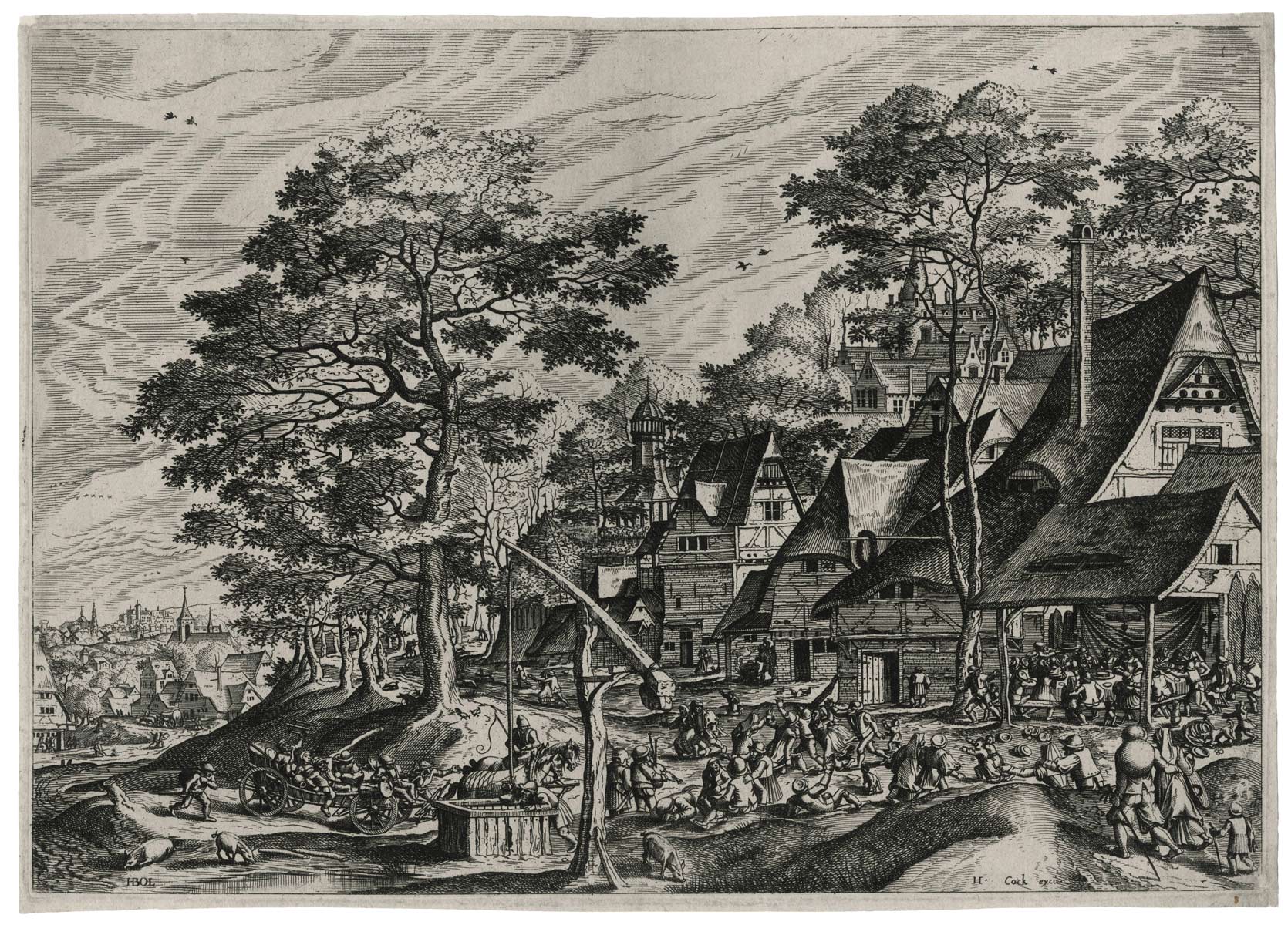 Pagan festival in a village, a well in the foreground