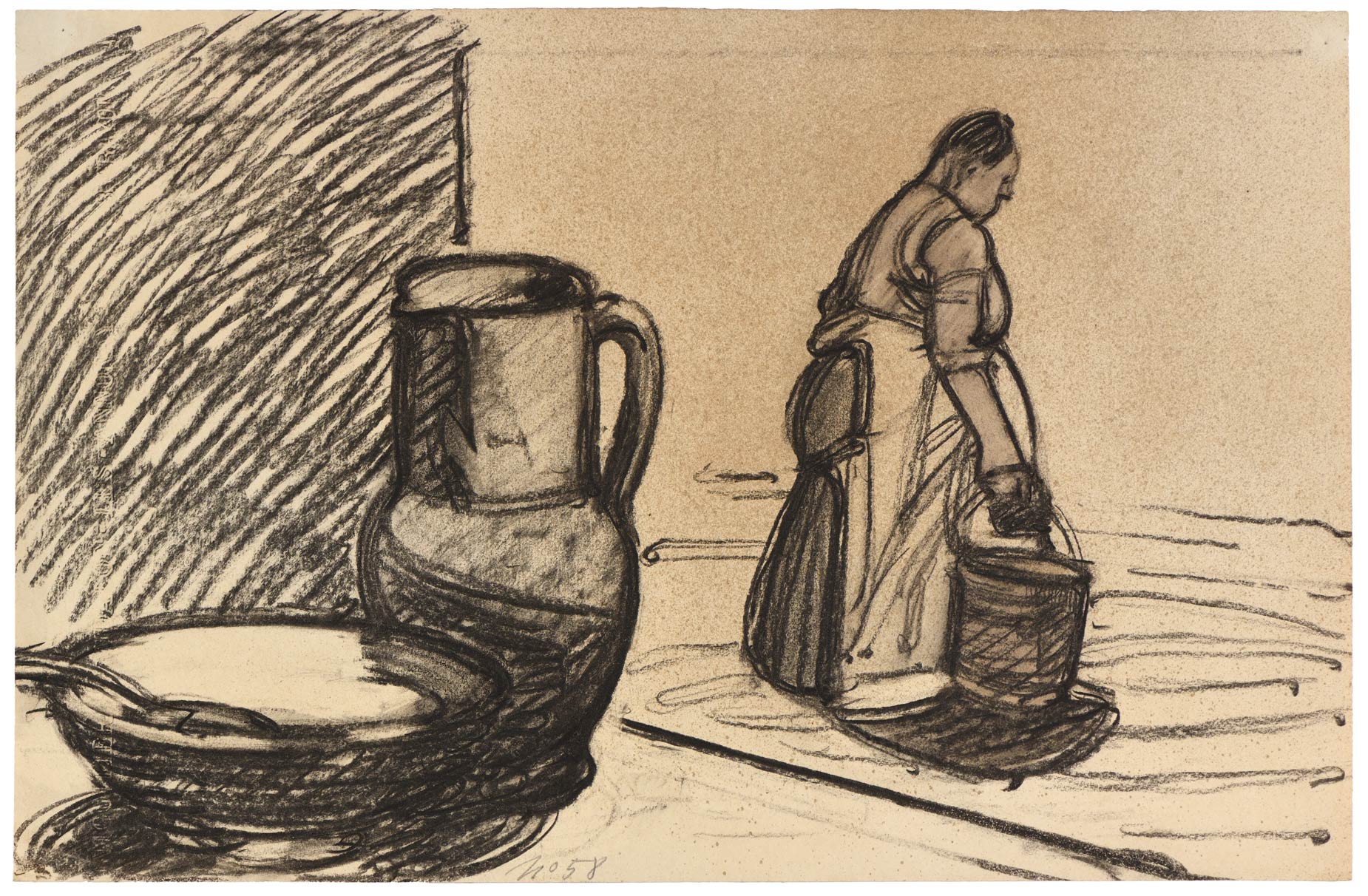 Still life and woman with a bucket