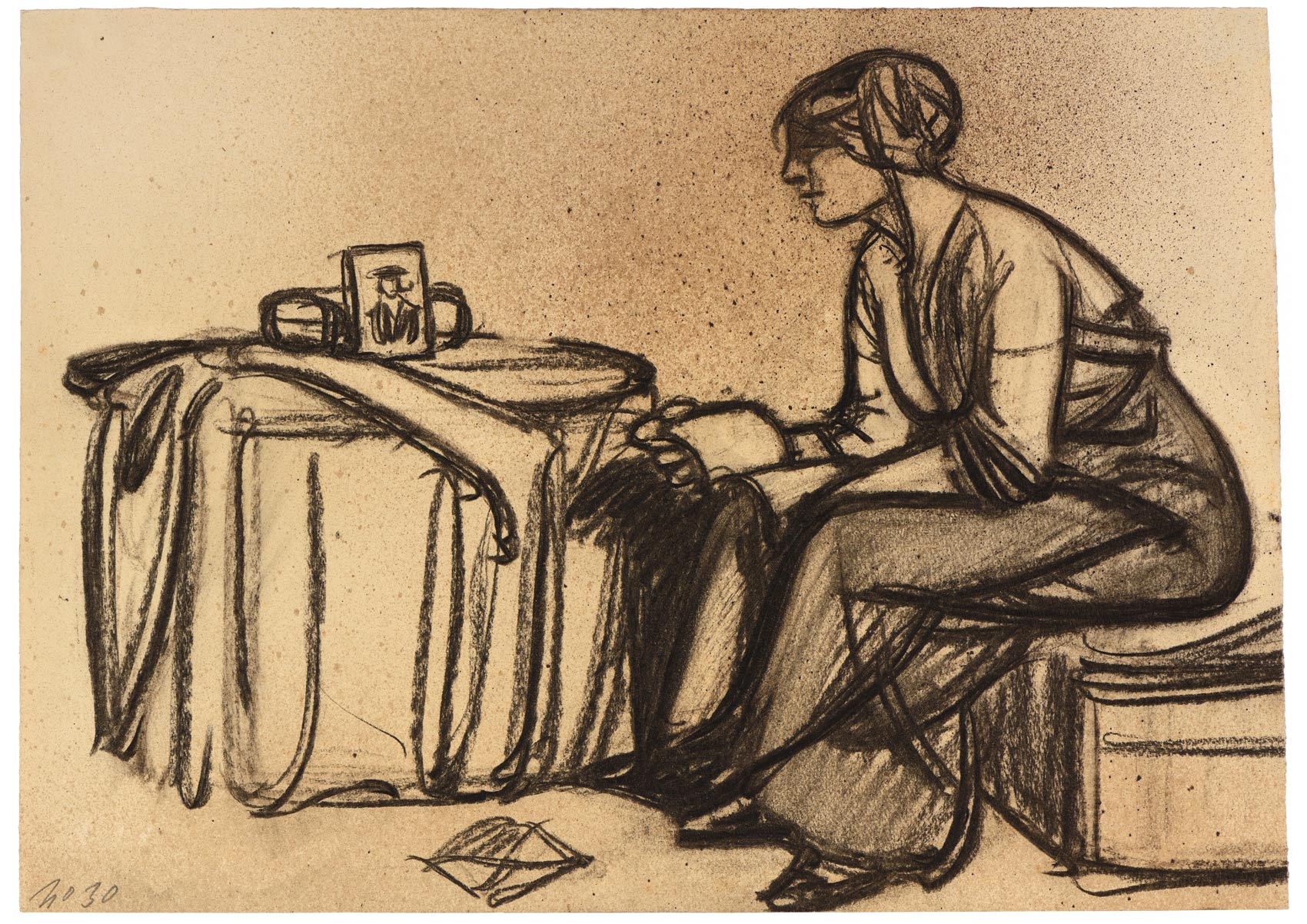 Reflective woman with an open book in her hands