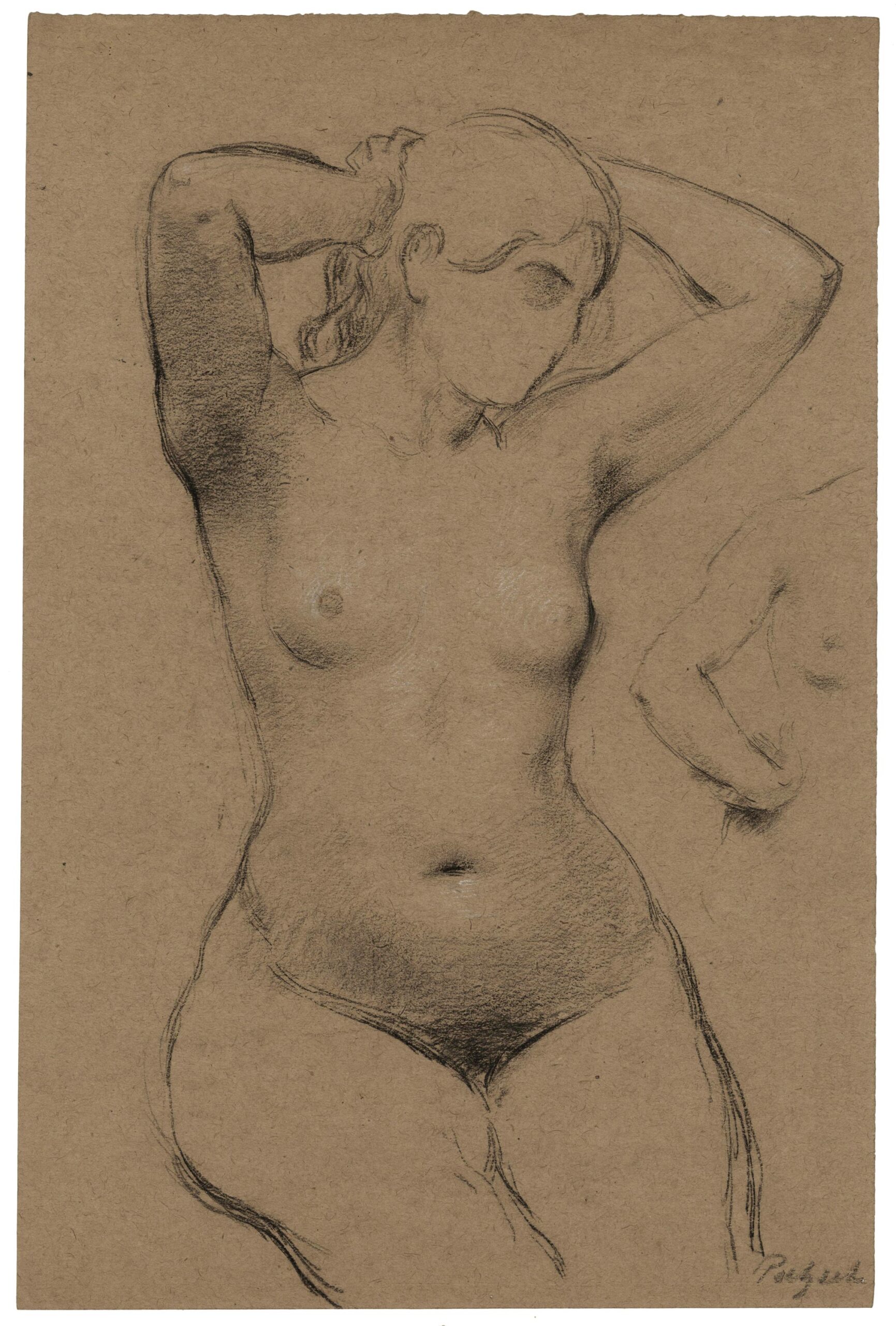 Study of a female nude with raised arms