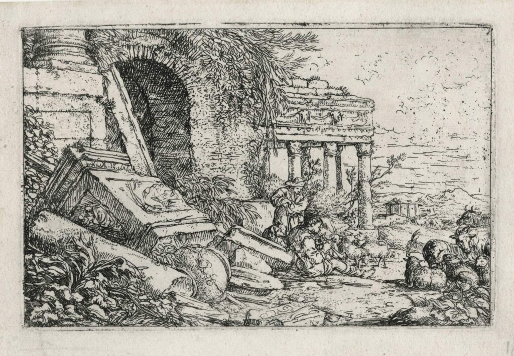 Umbach – Un berger jouant de la flûte dans un paysage en ruine