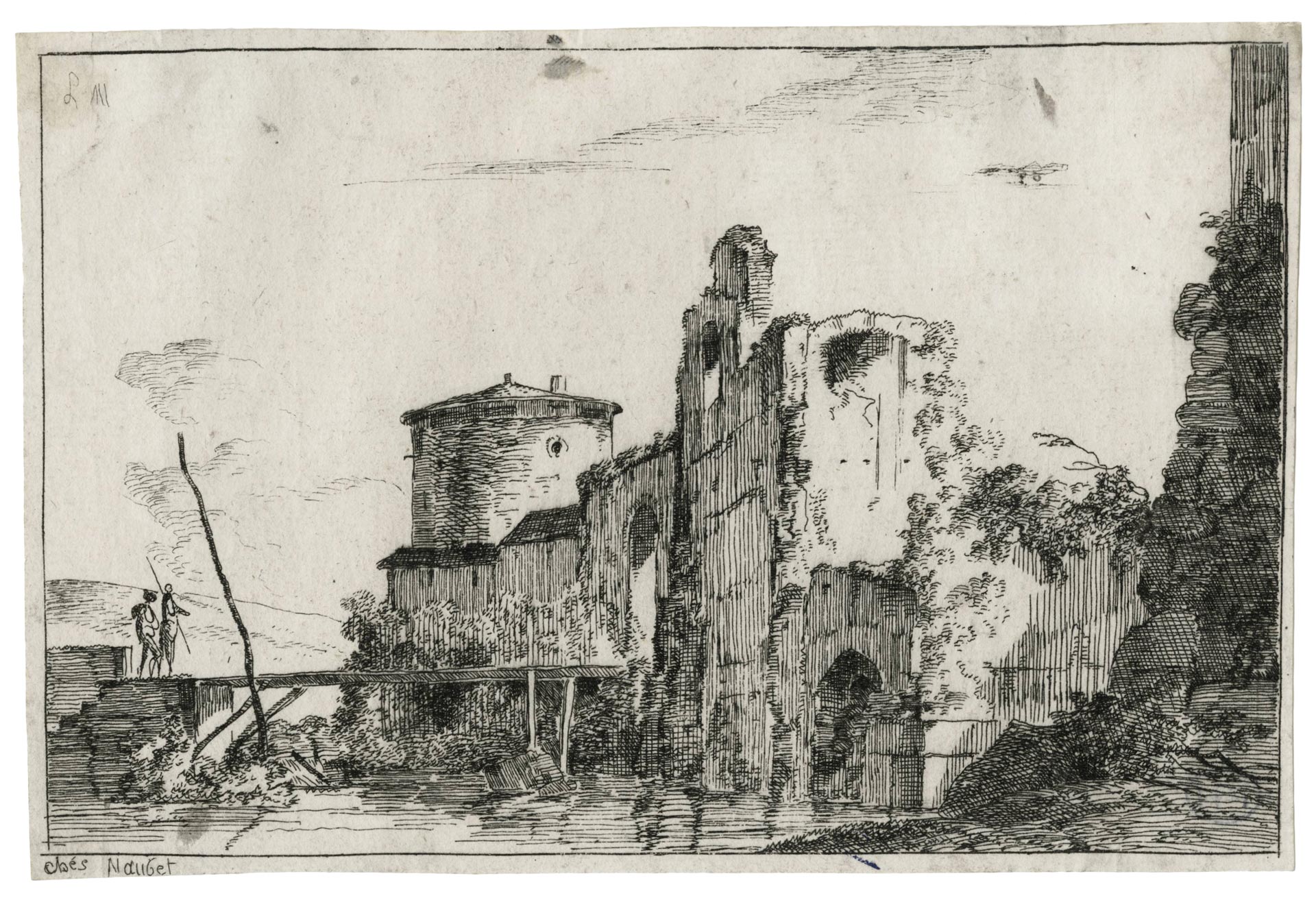 Les fortifications et la passerelle sur la rivière