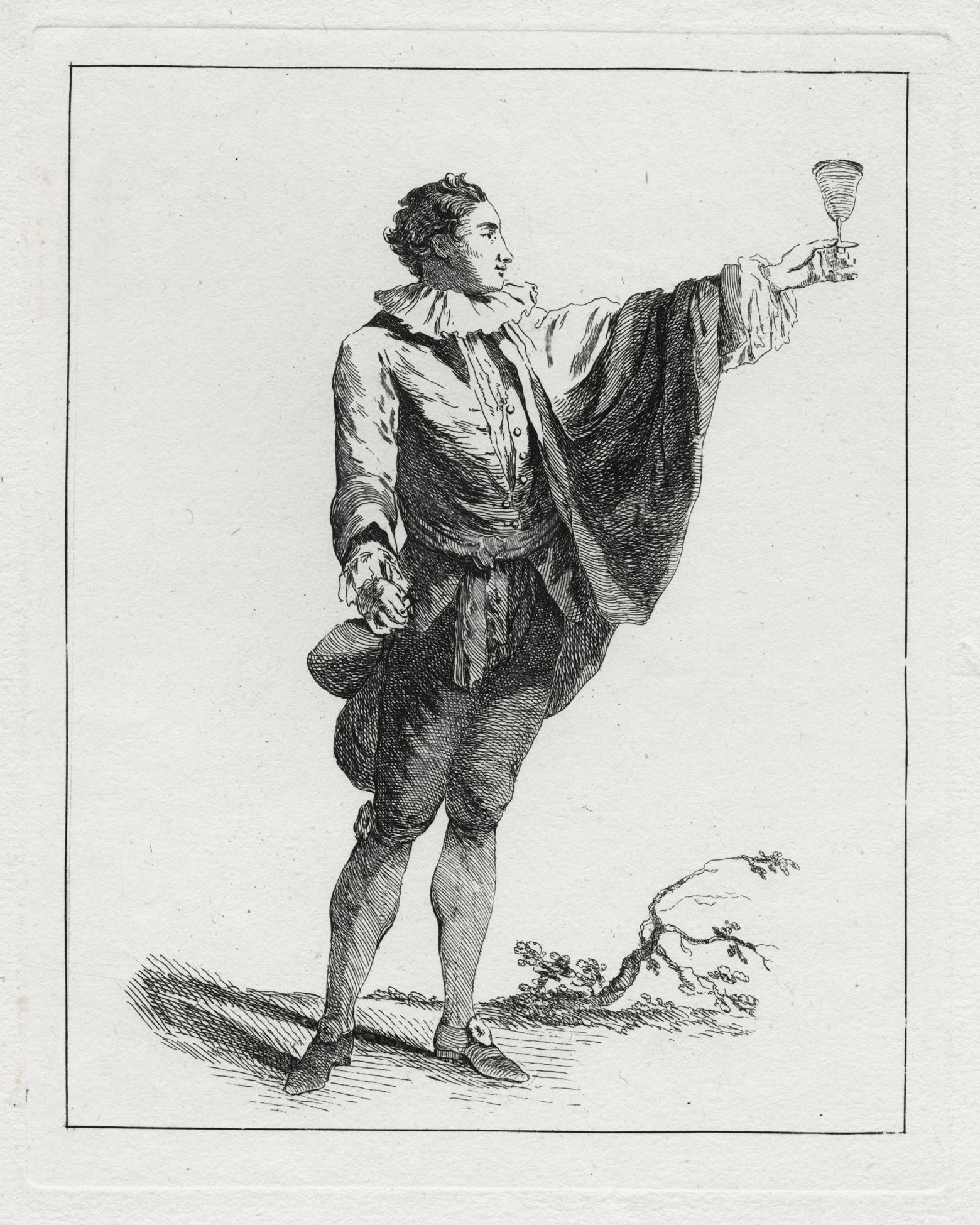 Man dressed in Spanish style, holding a glass