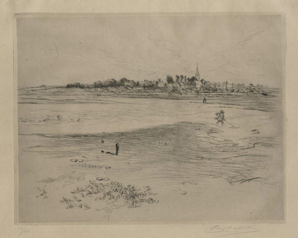 Delâtre (Eugène) – La pêche à la crevette à marée basse, Arzon (Morbihan)