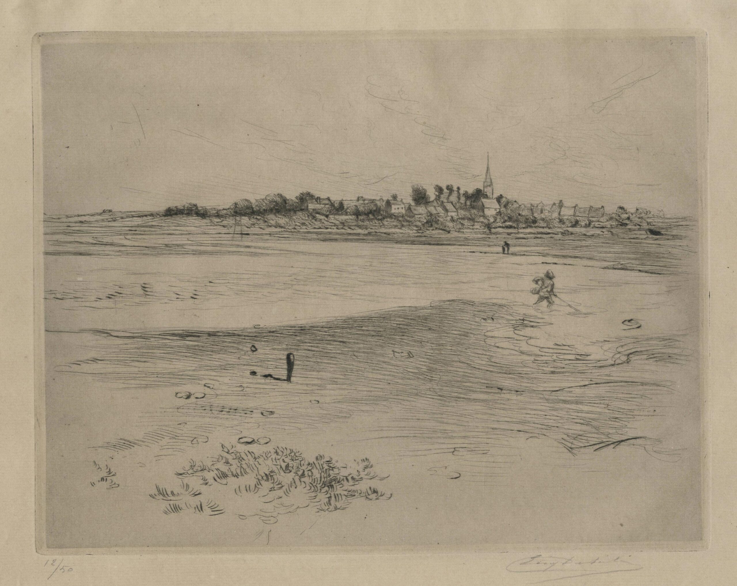 Shrimp fishing at low tide, Arzon (Morbihan)